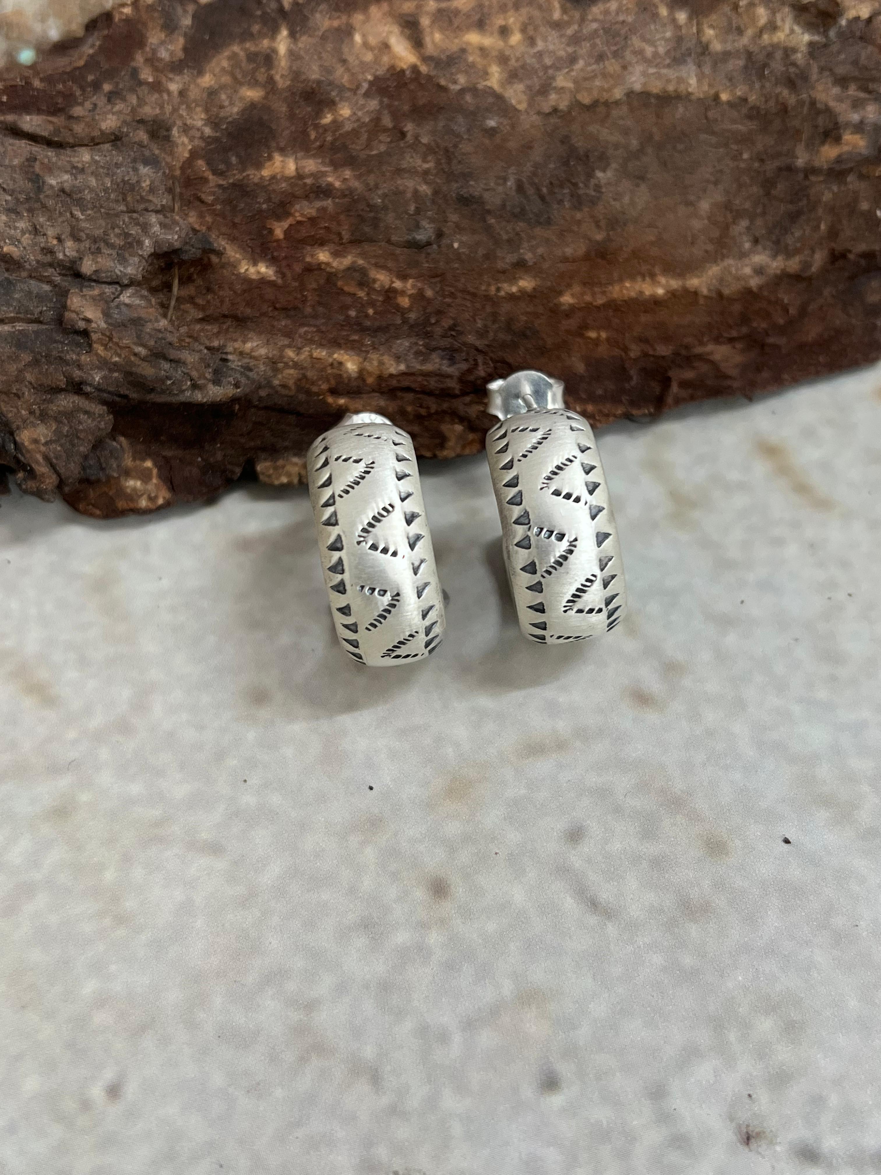 Handmade Sterling Silver Hoop Earrings with Signed Nizhoni