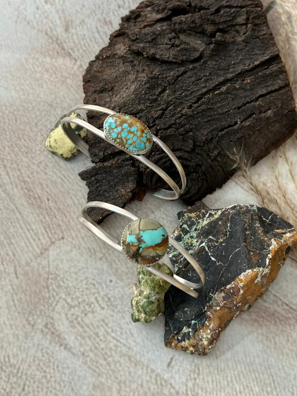 Handmade Sterling Silver Royston Ribbon Turquoise & Number 8 Cuff Bracelet "Signed Nizhoni"