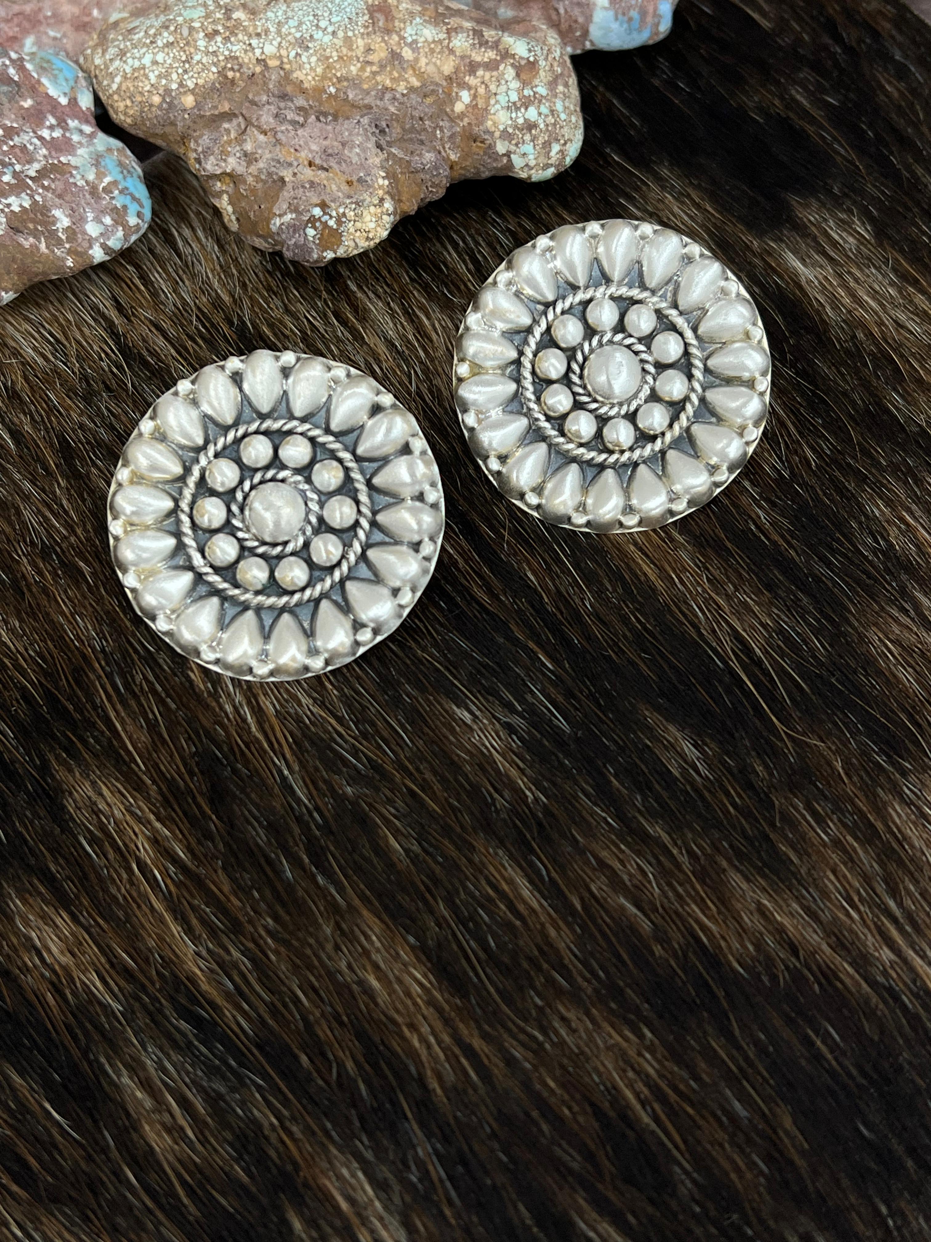 Handmade Sterling Silver Post Studs with Signed Nizhoni