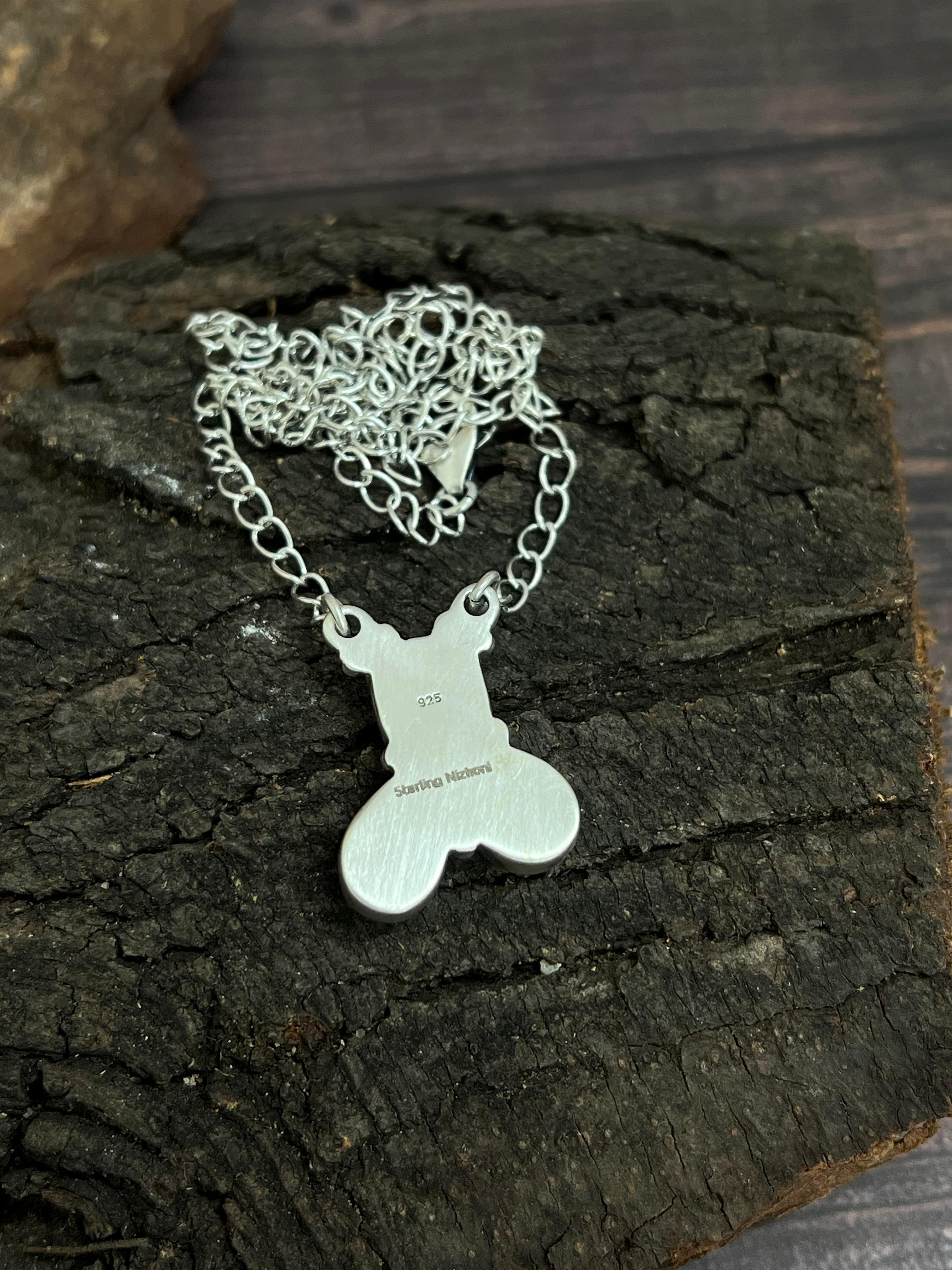 Handmade Sterling Silver South Hill Turquoise Necklace with Signed Nizhoni