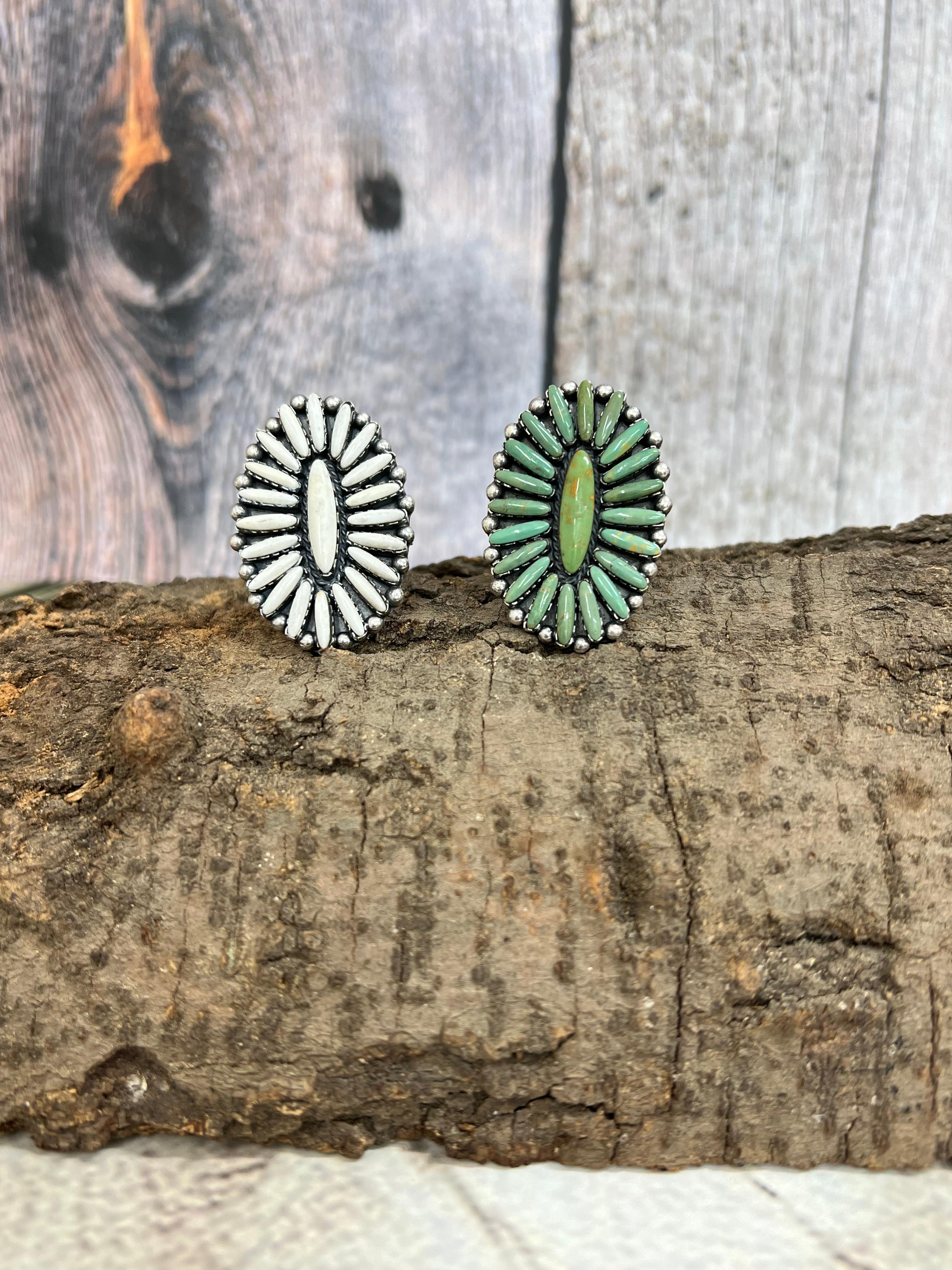 Handmade Sterling Silver White Buffalo, Kingman Turquoise Adjustable Ring, Signed Nizhon