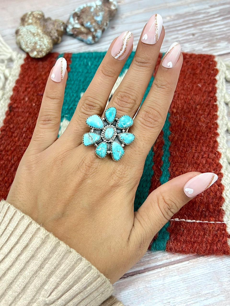 Handmade Sterling Silver White Water Adjustable Ring "Signed Nizhoni"