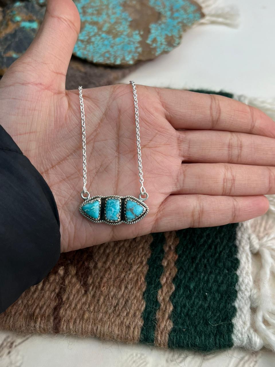 Handmade Sterling Silver White Water Turquoise Necklace "Signed Nizhoni"