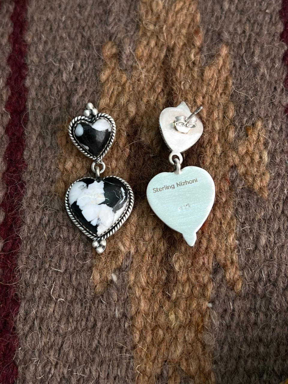 Handmade Sterling Silver White Buffalo Post Earrings "Signed Nizhoni"