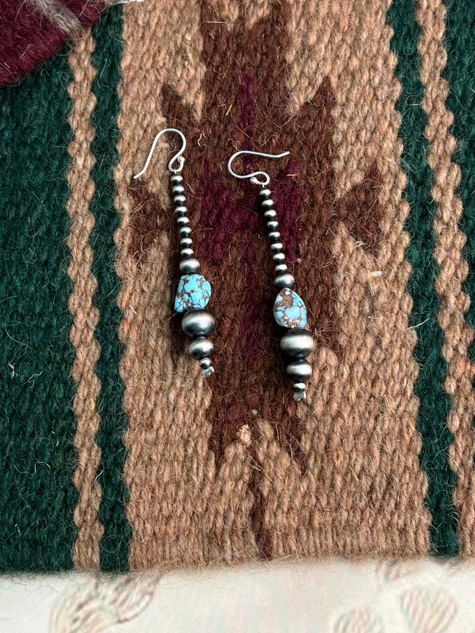 Handmade Sterling Silver Beaded Golden Hills Turquoise Hook Dangle Earrings