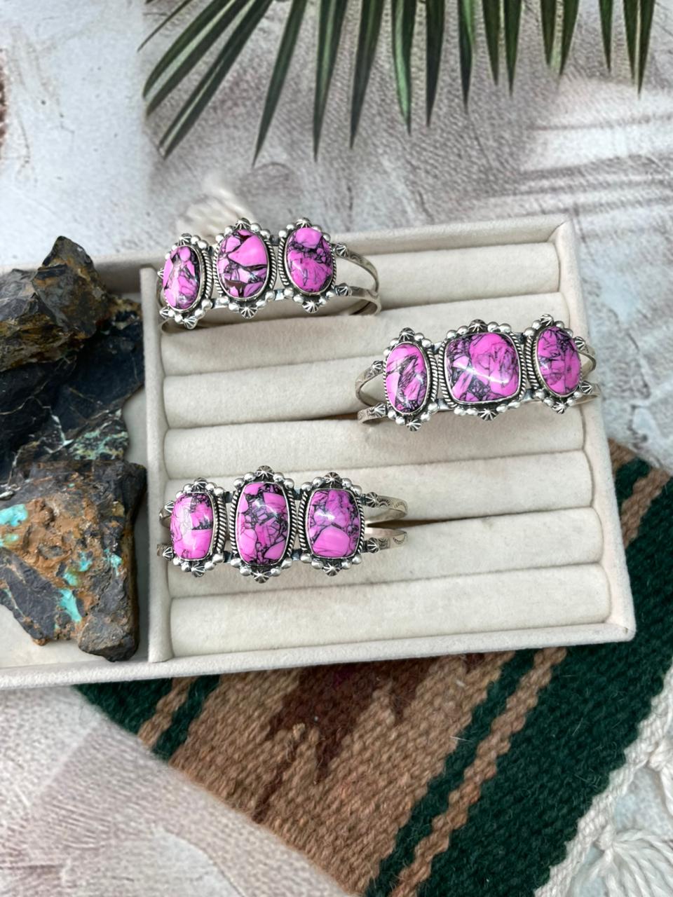 Handmade Sterling Silver Cherry Blossom Cuff Bracelet "Signed Nizhoni"