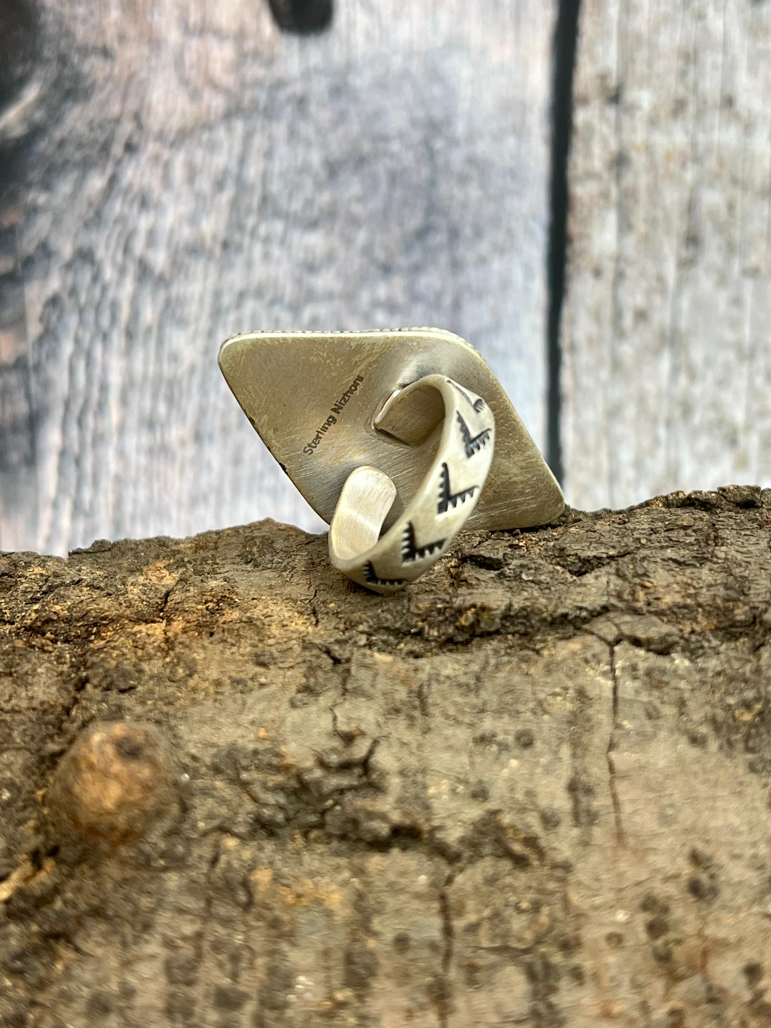 Handmade Sterling Silver Dahlia Rose Adjustable Ring with Signed Nizhoni