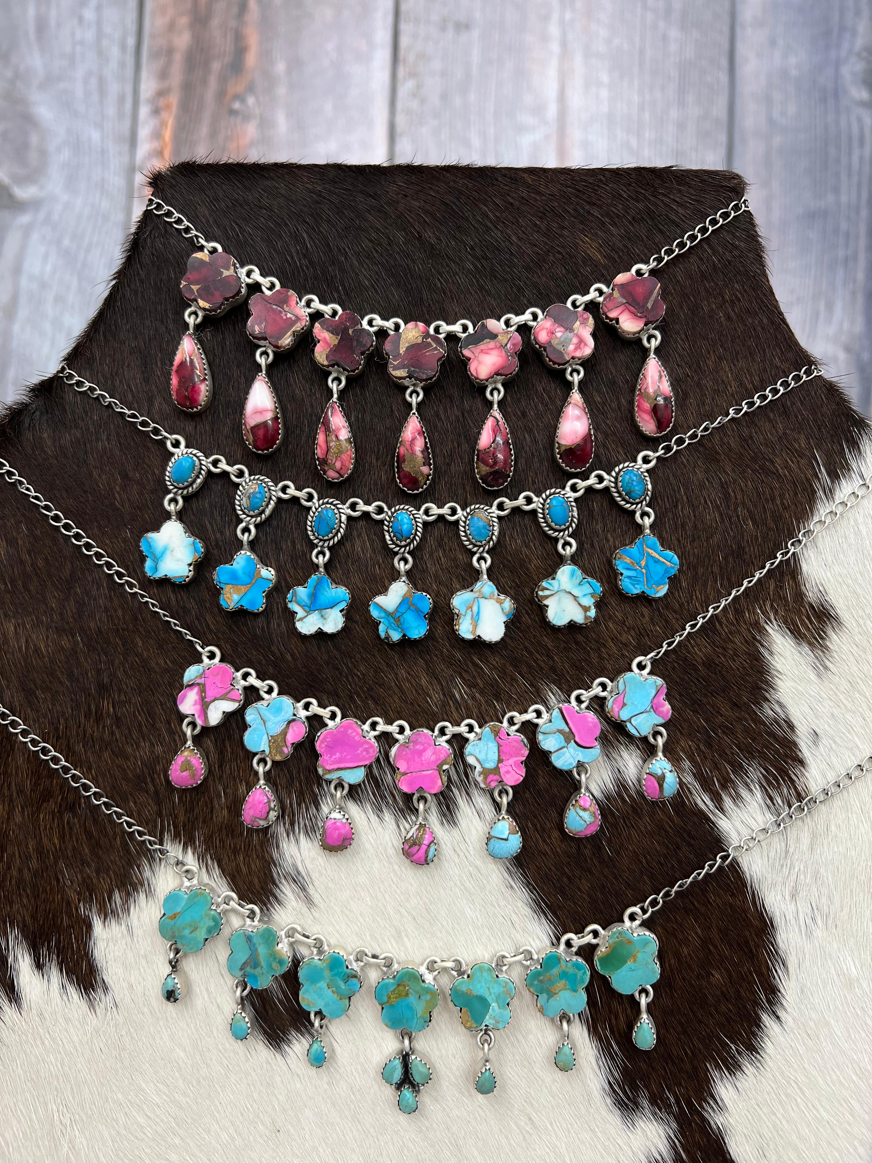 Handmade Sterling Silver Multi Stone Necklace with Signed Nizhoni