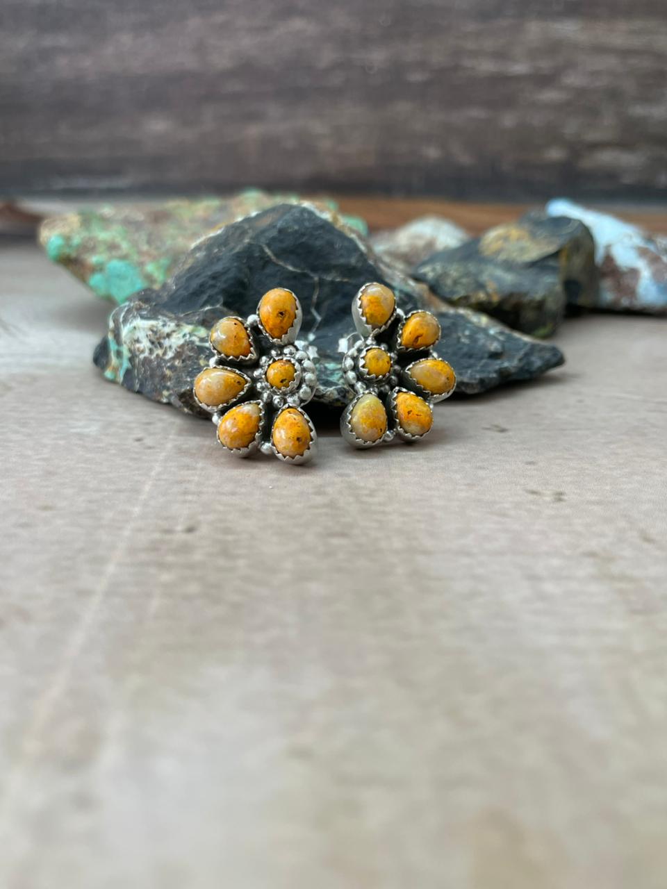 Handmade Sterling Silver Bumblebee Post Crescent Earrings "Signed Nizhoni"