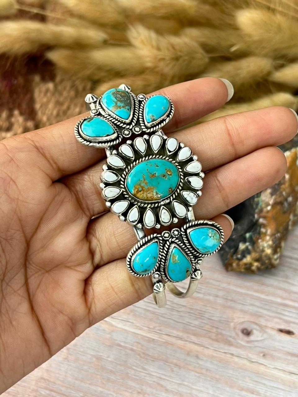 Handmade Sterling Silver Santa Maria With White Buffalo Cuff Bracelet "Signed Nizhoni"