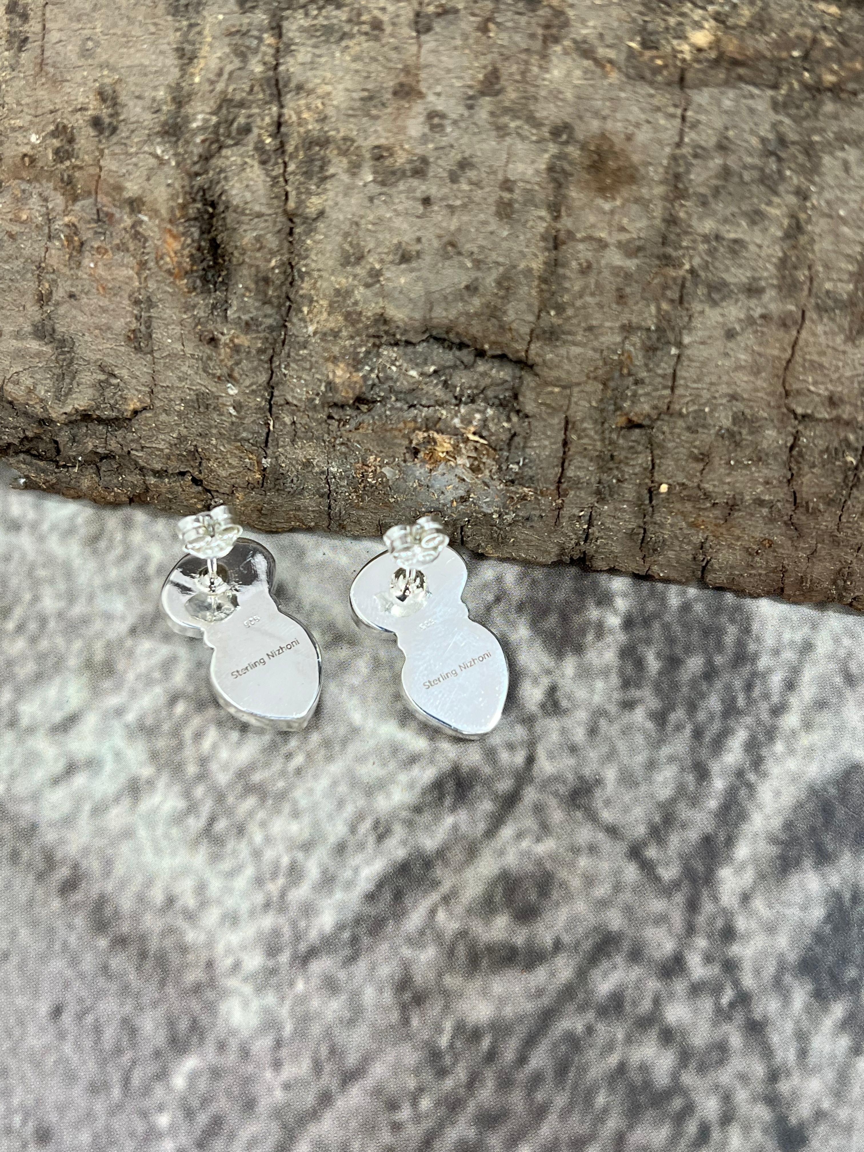 Handmade Sterling Silver Dahlia Rose with Druzy Post Earrings with Signed Nizhoni