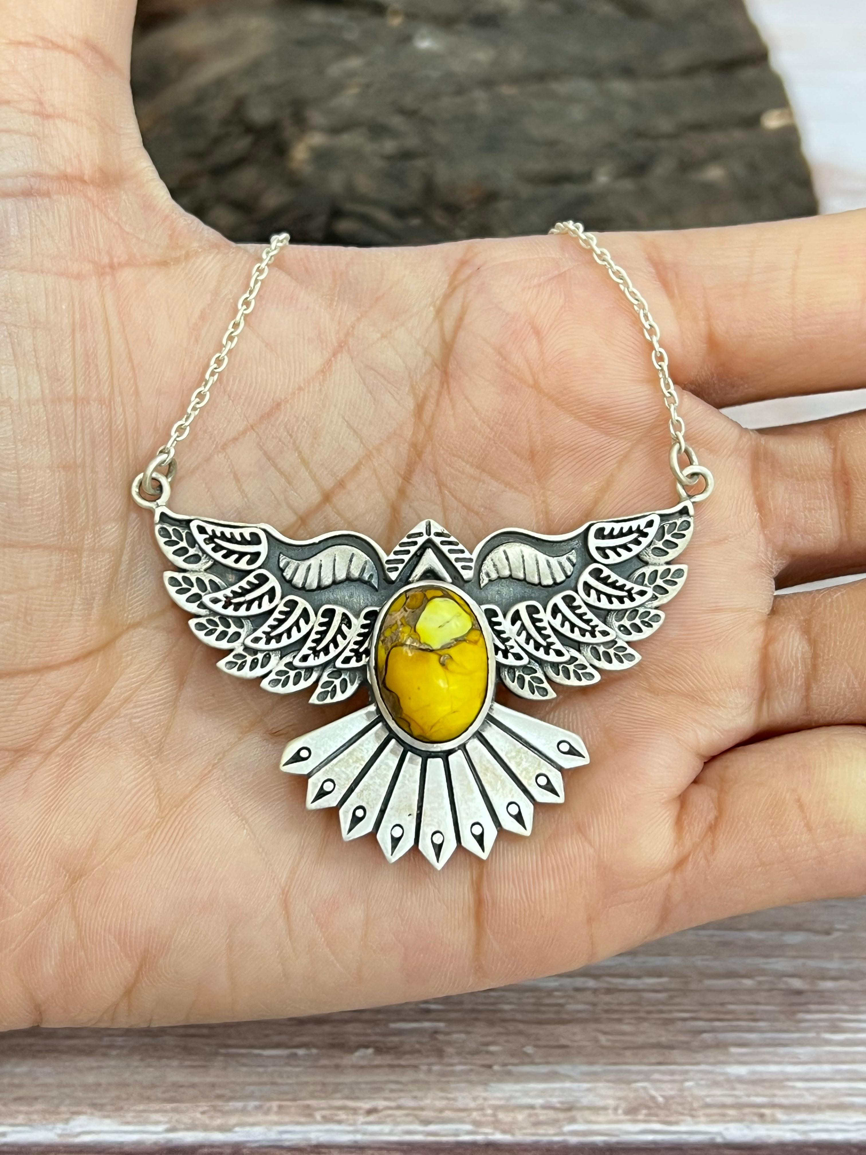 Handmade Sterling Silver Honey Dahlia Necklace with Signed Nizhoni