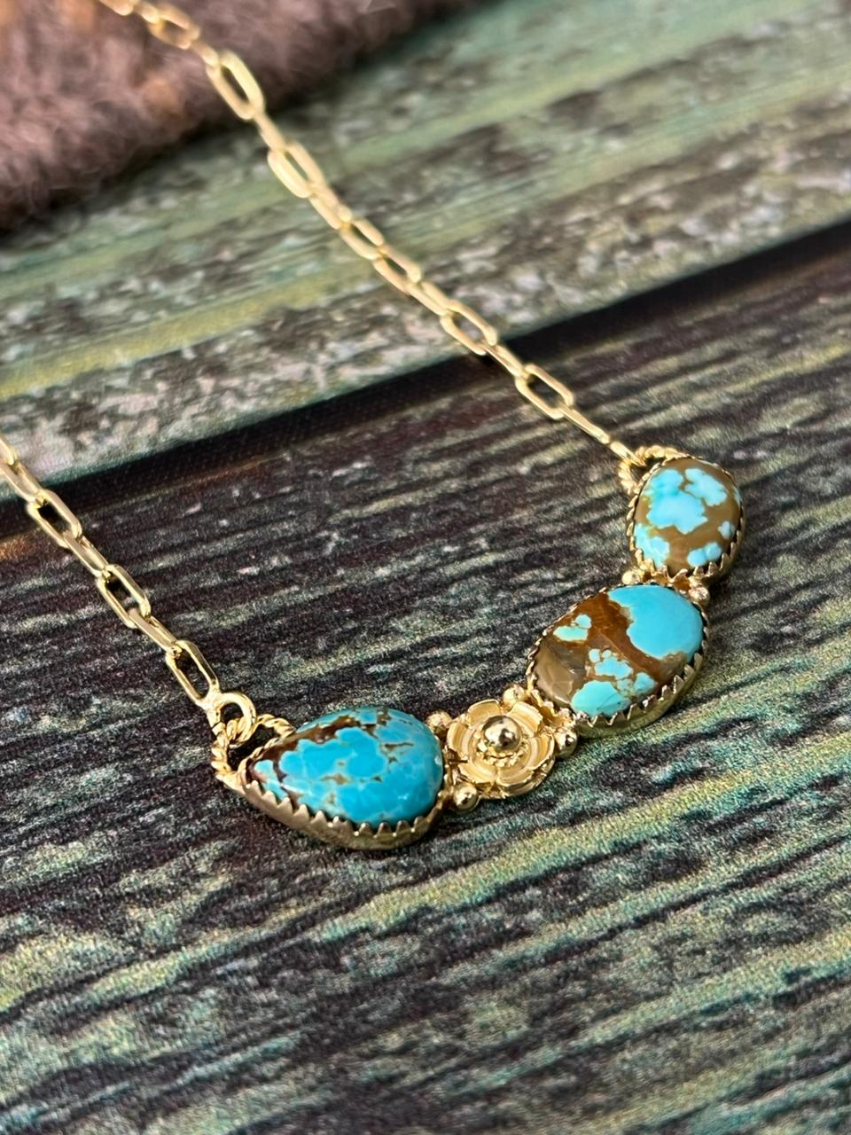 “The Golden Collection” Handmade Number 8 Turquoise with Gold Necklace