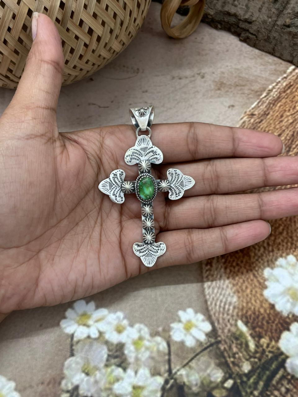 Handmade Sterling Silver Multi Stone Pendant with Signed Nizhoni