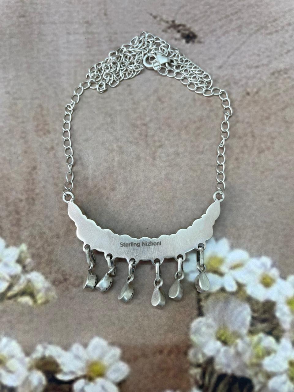 Handmade Sterling Silver White Buffalo Necklace "Signed Nizhoni"
