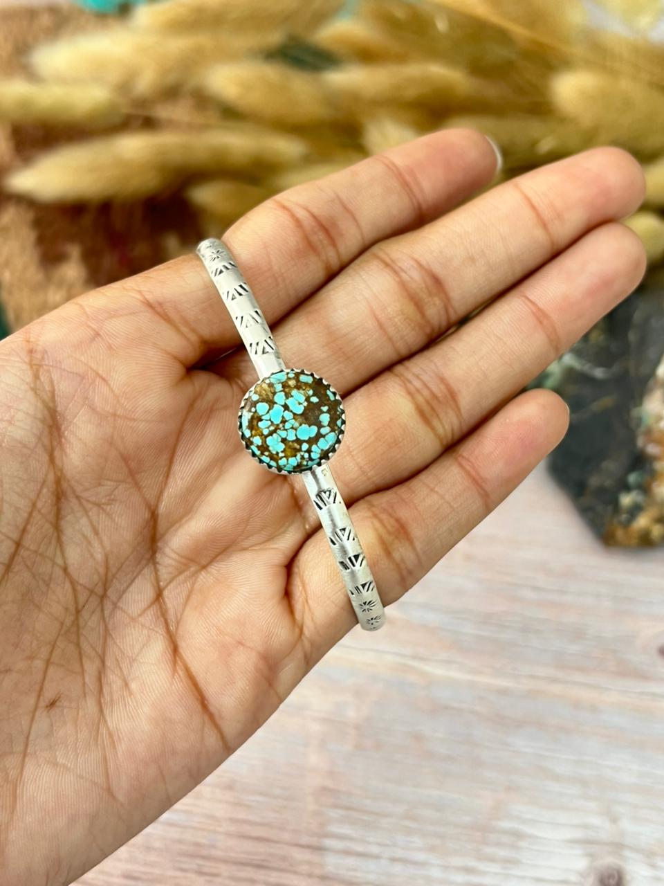 Handmade Sterling Silver Number 8 Turquoise Cuff Bracelet "Signed Nizhoni"