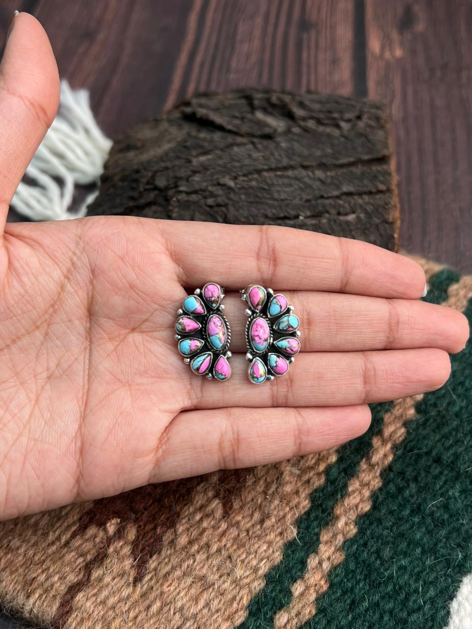 "Heart Collection" Handmade Sterling Silver Cotton Candy Post Studs Earrings "Signed Nizhoni"