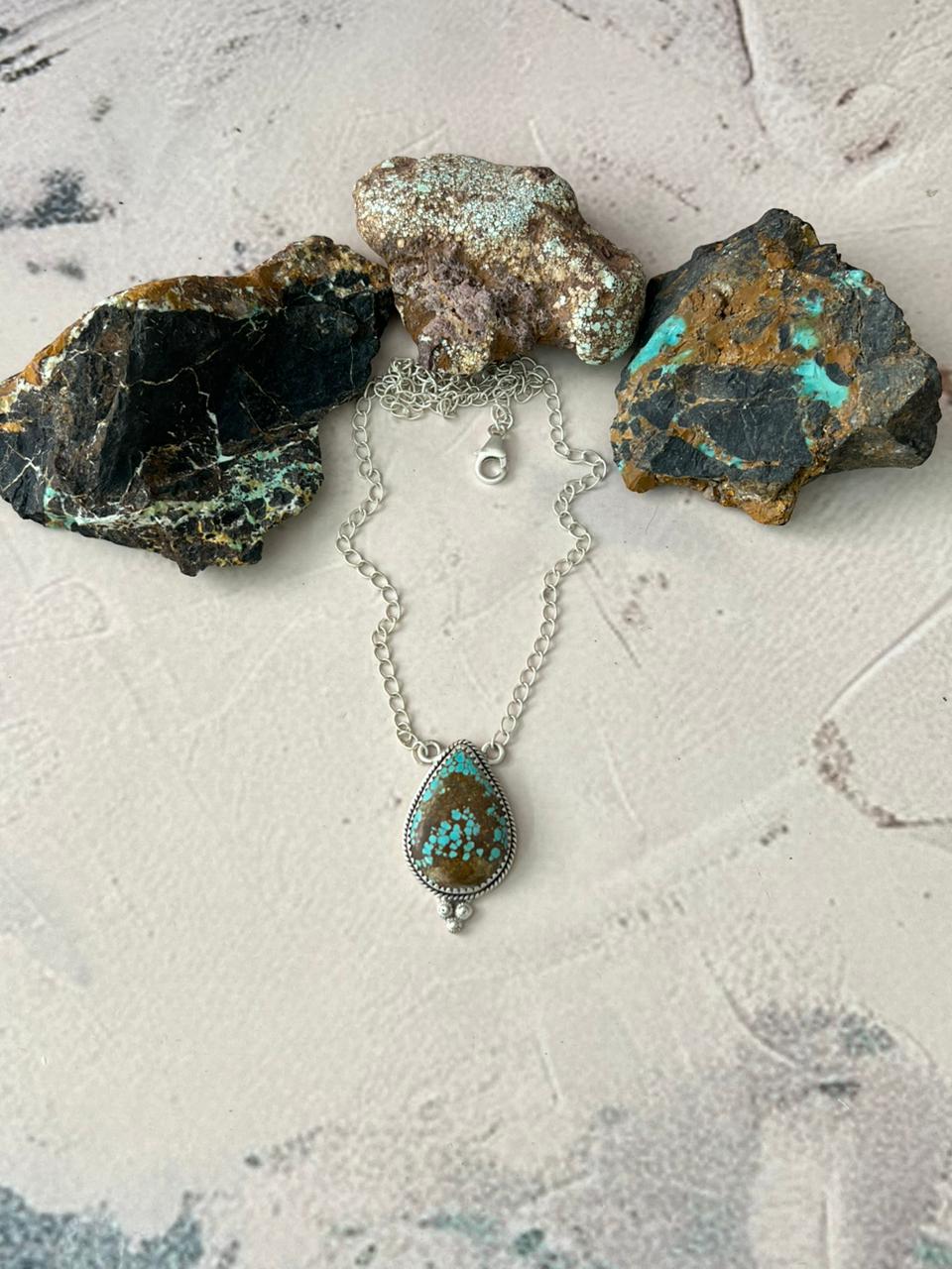 Handmade Sterling Silver Number 8 Turquoise Necklace "Signed Nizhoni" (6)