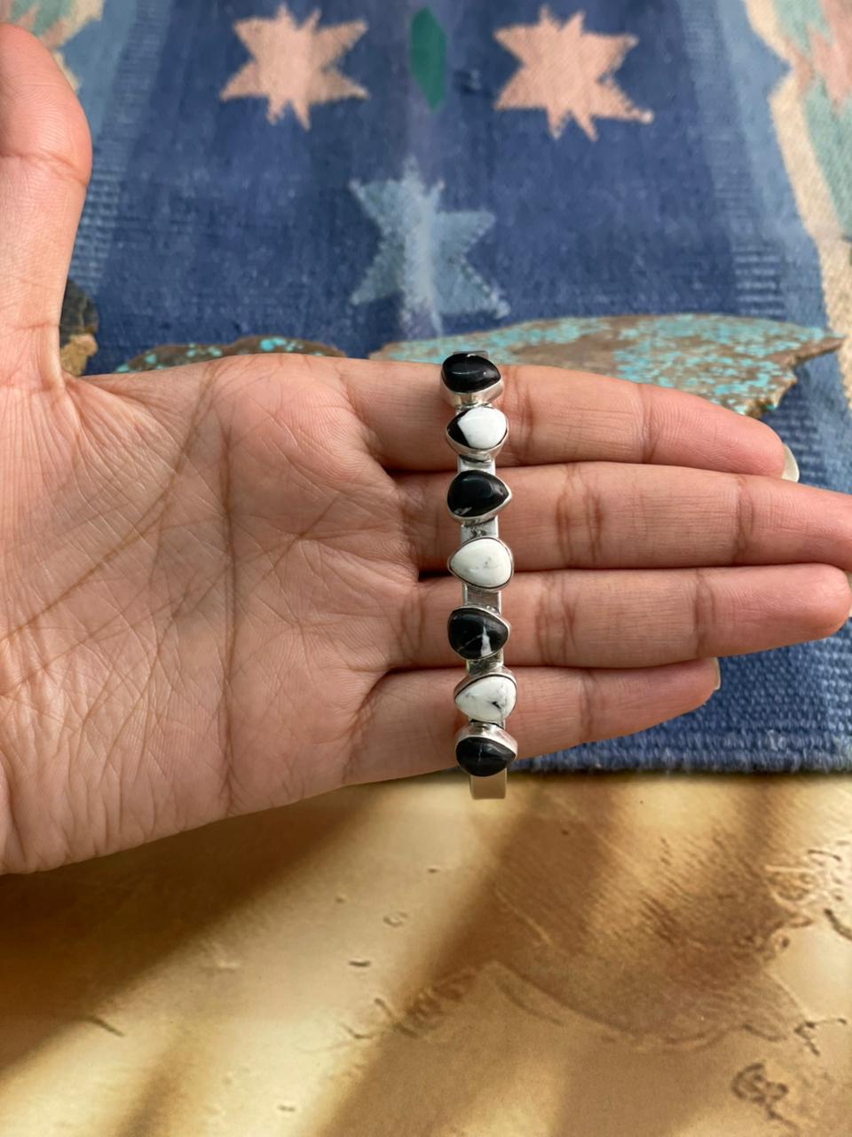 Handmade Sterling Silver White Buffalo Cuff Bracelet "Signed Nizhoni"