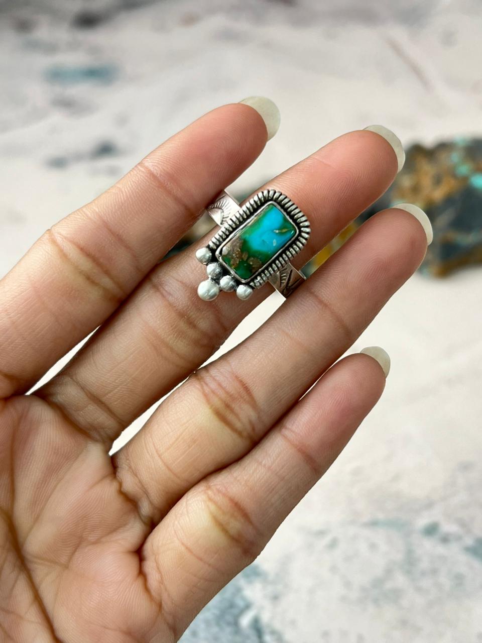 Handmade Sterling Silver Sonoran Mountain Turquoise Adjustable Ring "Signed Nizhoni"