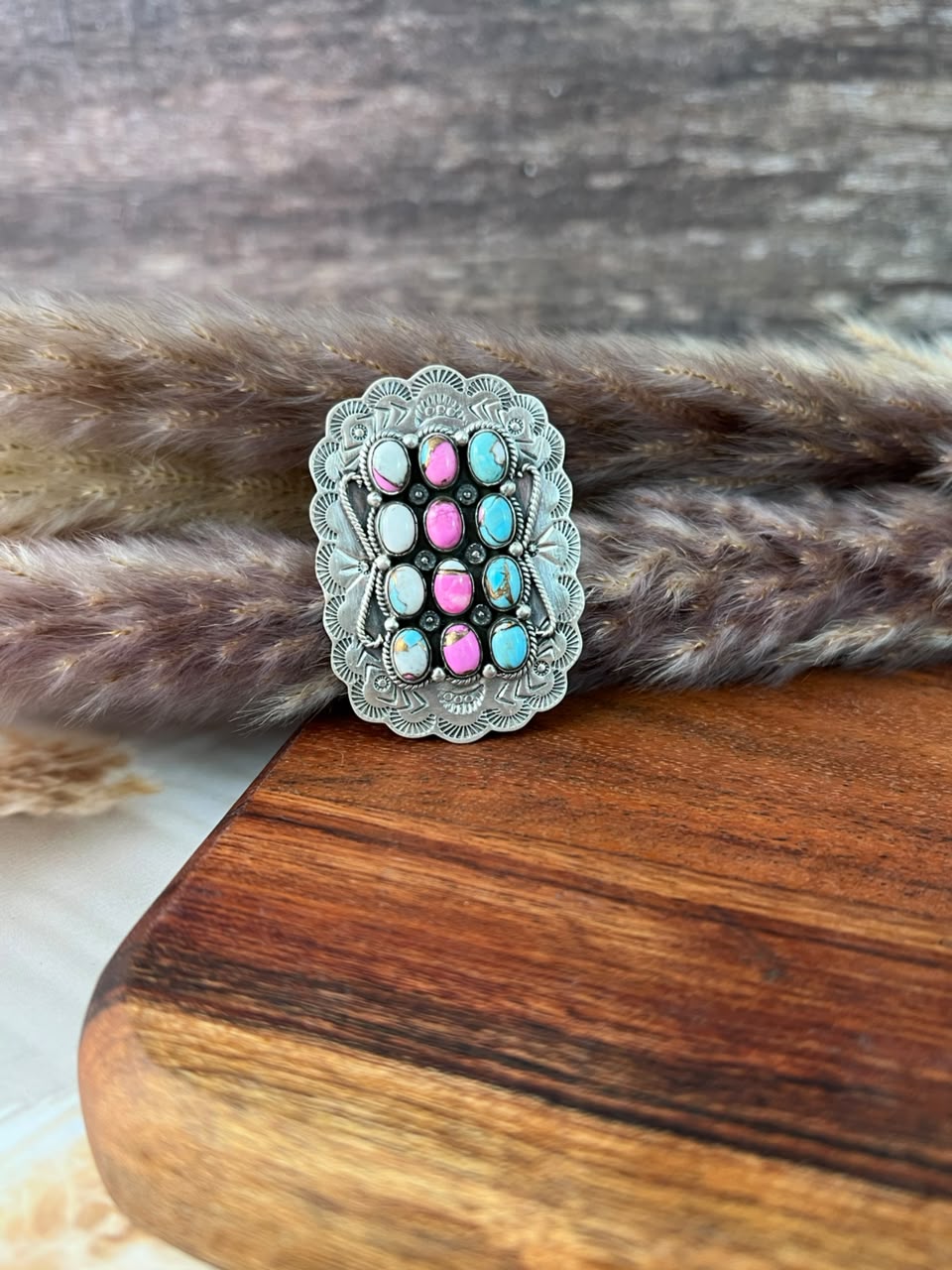 Handmade Sterling Silver Cotton Candy Adjustable Ring Signed Nizhoni