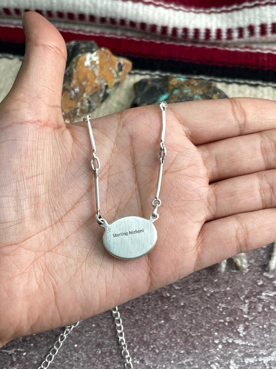 Handmade Sterling Silver Kingman Turquoise Necklace "Signed Nizhoni"