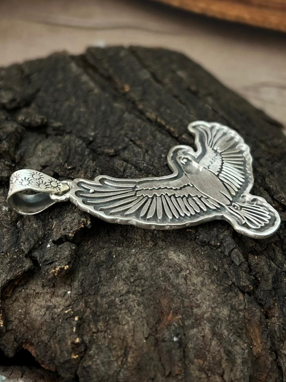 Handmade Sterling Silver Thunder Bird Pendant "Signed Nizhoni" (1)