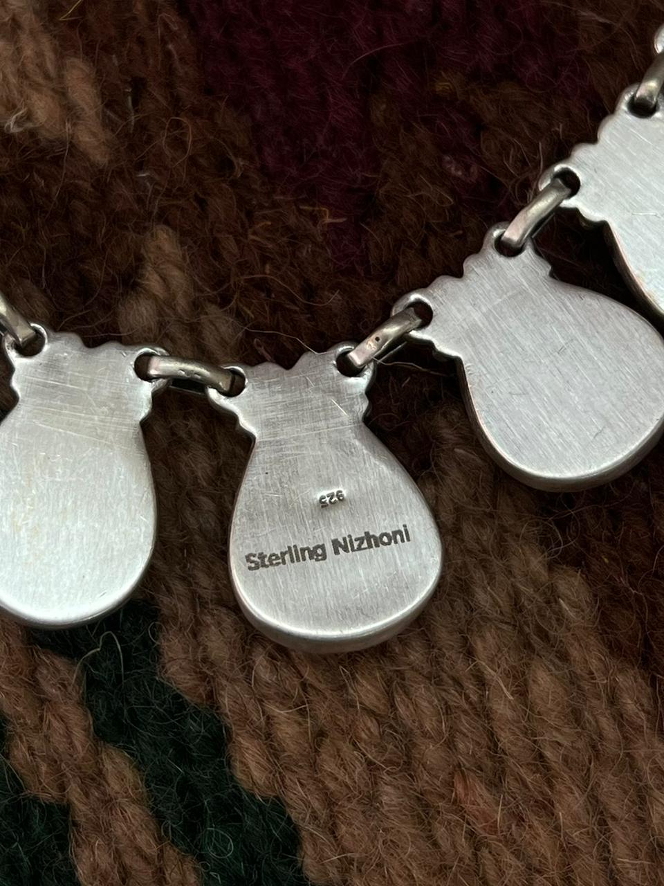 Handmade Sterling Silver Blackjack Turquoise Necklace "Signed Nizhoni"