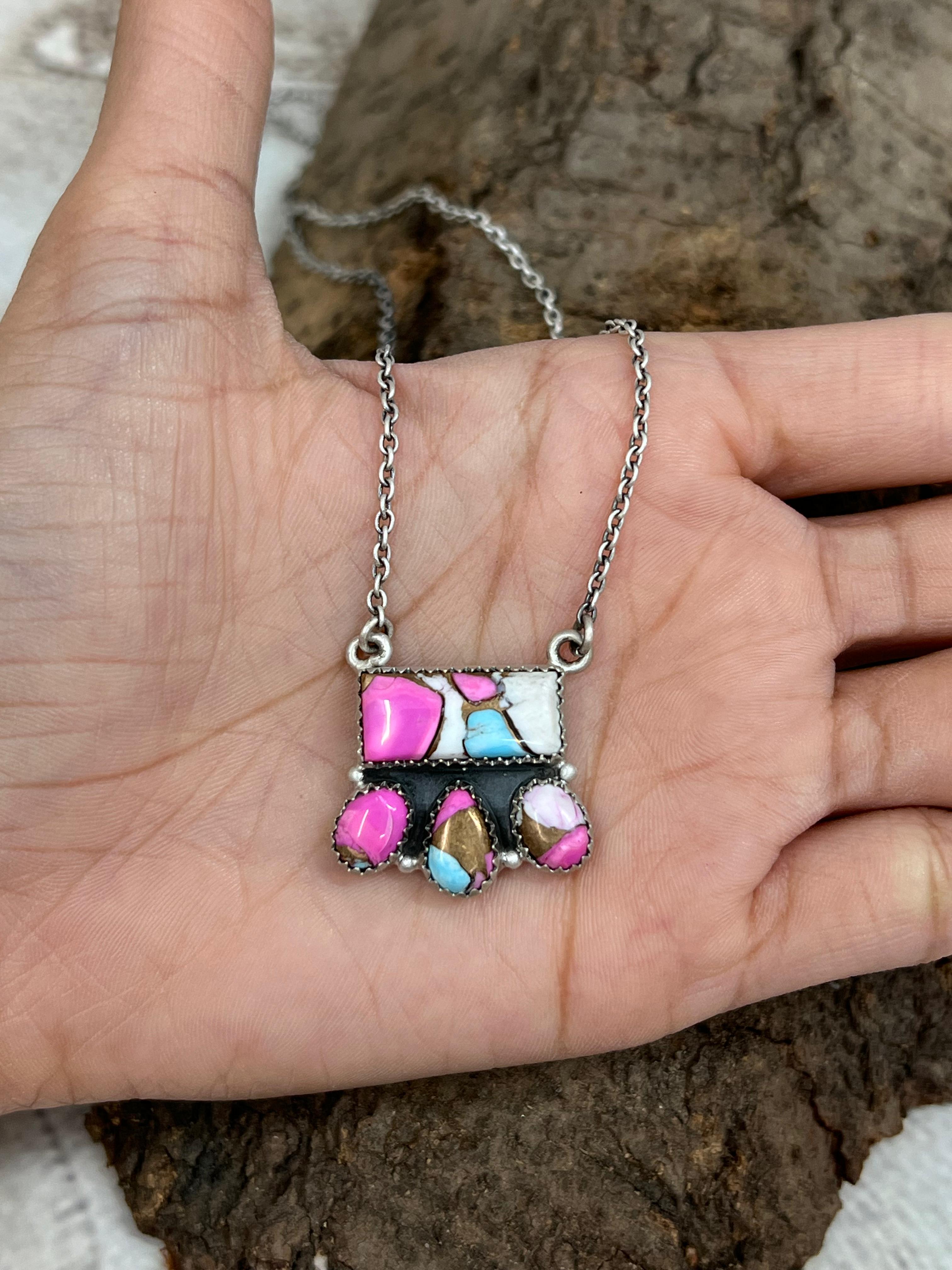 Handmade Sterling Silver Cotton Candy Turquoise Necklace with Signed Nizhoni (8)