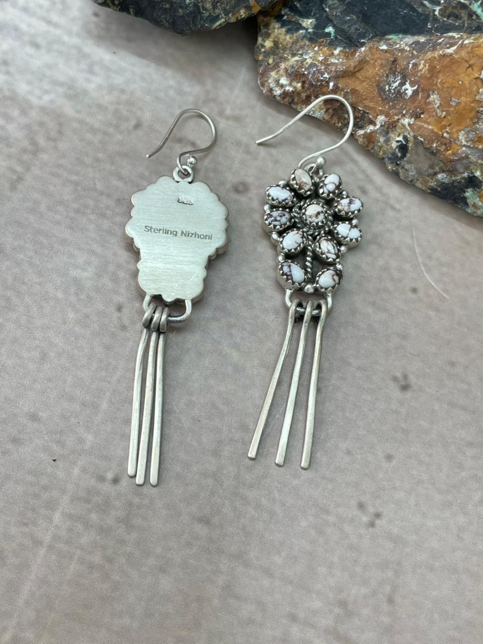 Handmade Sterling Silver Wildhorse Magnesite Hook Dangle Earrings "Signed Nizhoni" (3)