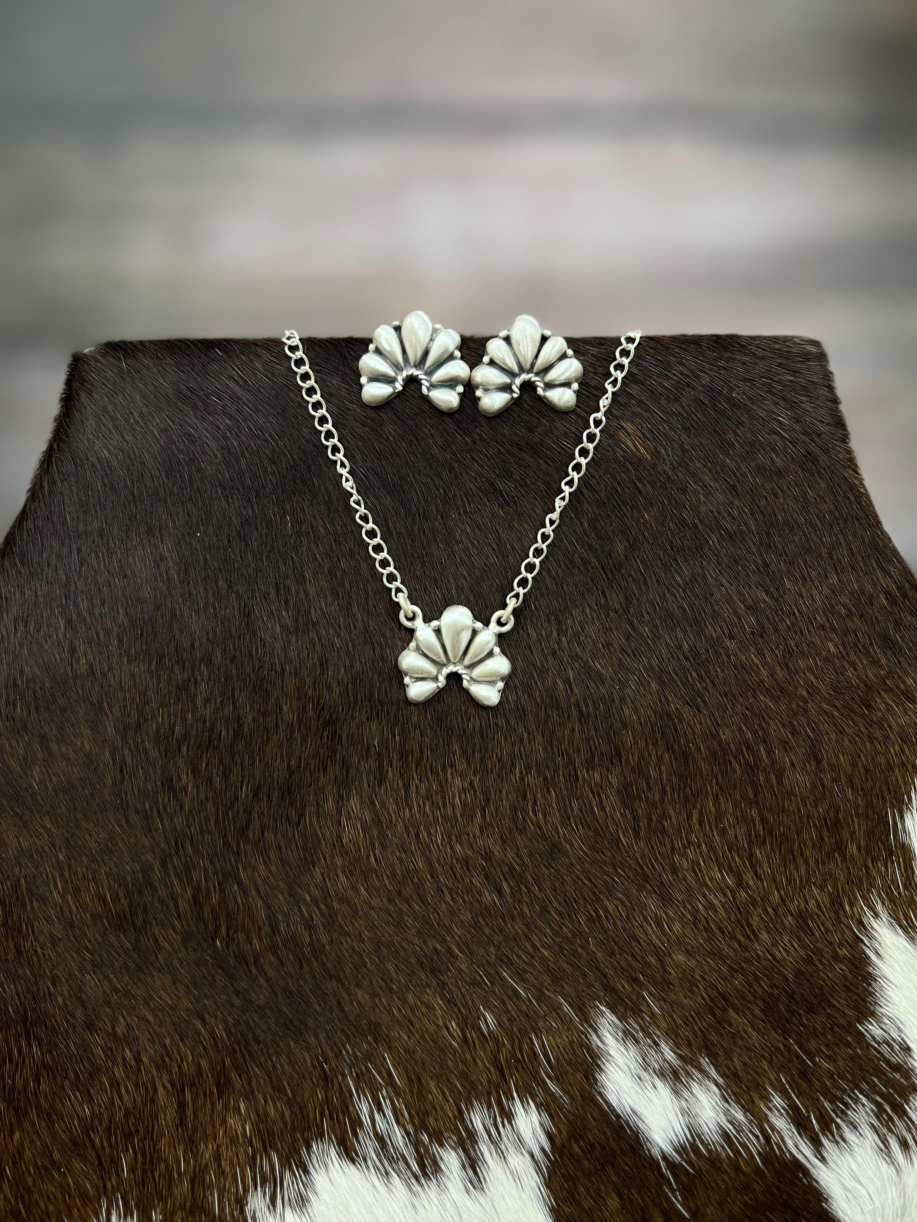 Handmade 'Sterling Silver' Necklace Earrings Set with Signed Nizhoni