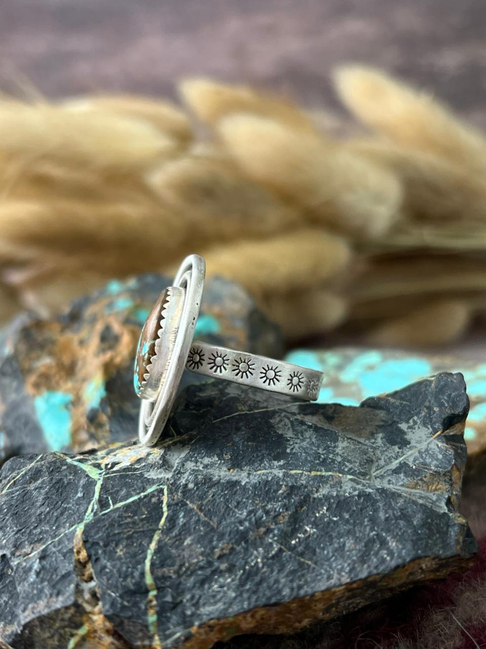 Handmade Sterling Silver Number 8 Turquoise Adjusatble Ring "Signed Nizhoni"