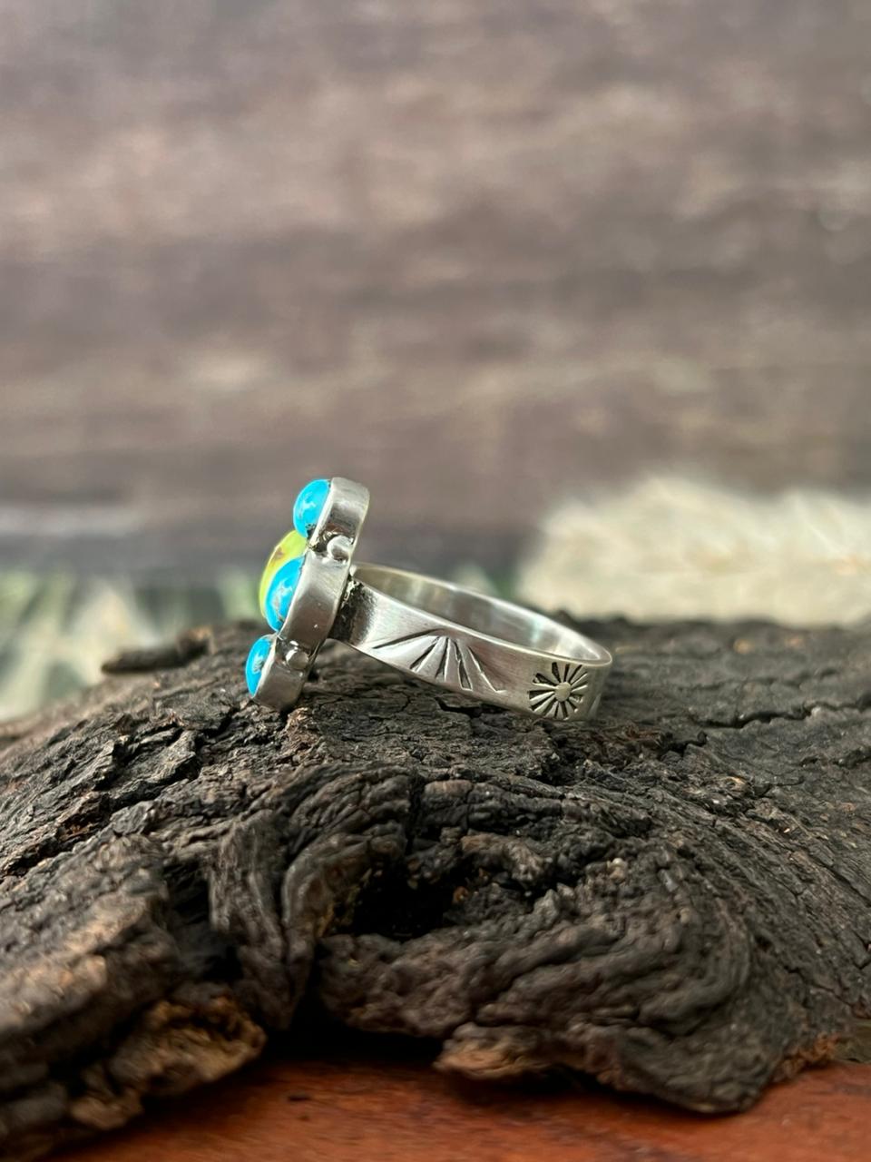 Handmade Sterling Silver Sierra Bella with Palomino Turquoise Collection: Adjustable Ring "Signed Nizhoni"