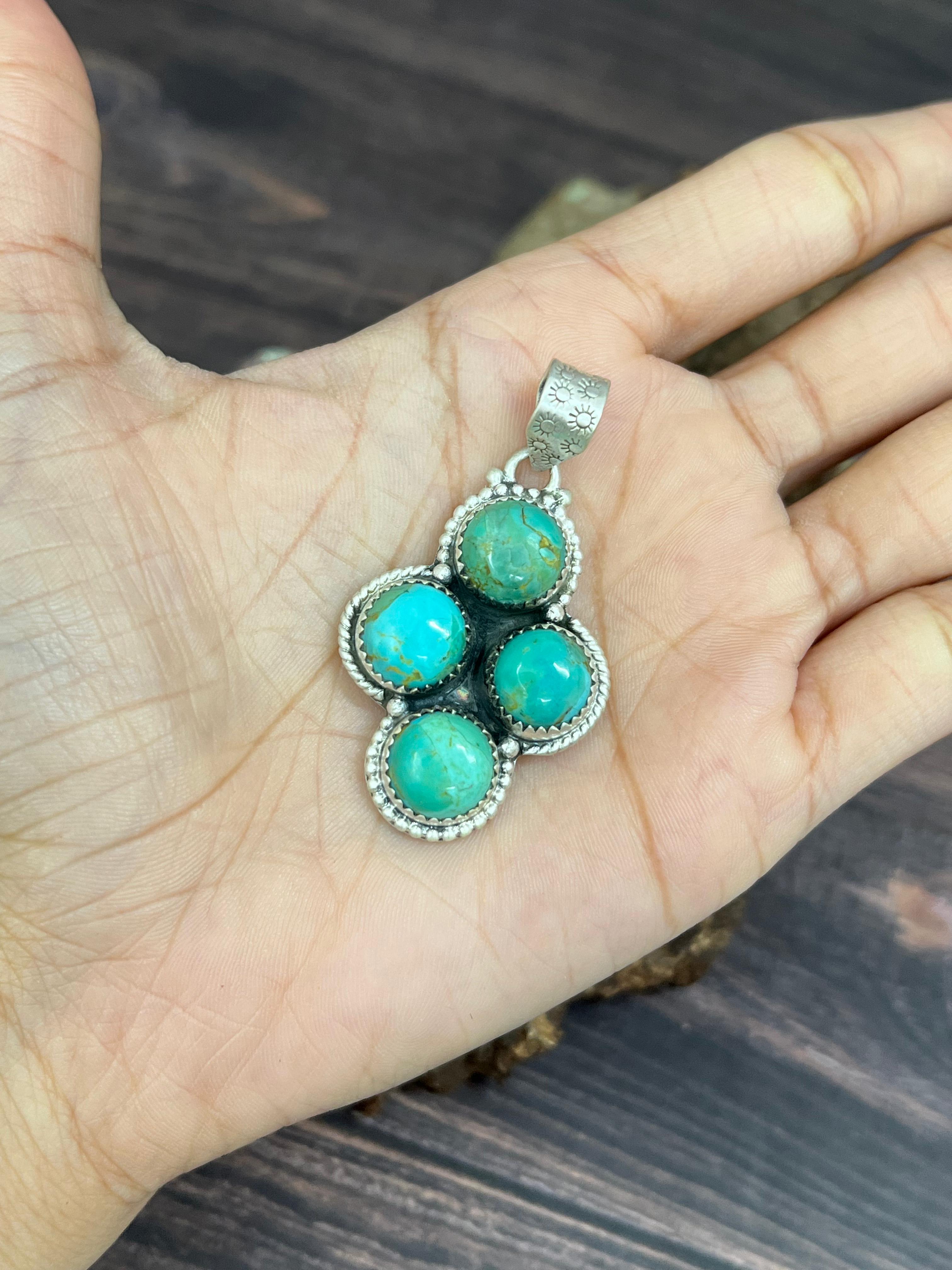 Handmade Sterling Silver Kingman Turquoise Pendant with Signed Nizhoni