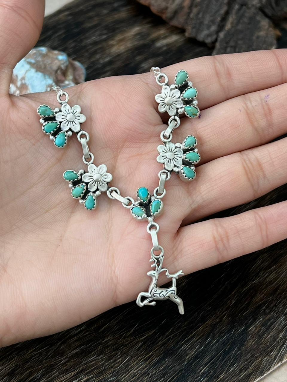 Handmade Sterling Silver Kingman Turquoise Necklace "Signed Nizhoni"