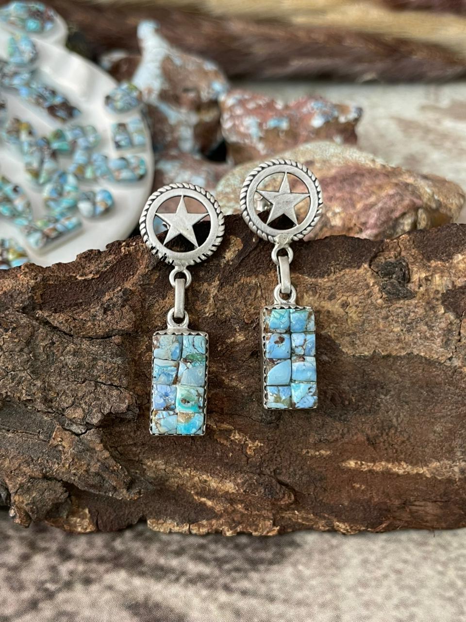 Handmade Sterling Silver Golden Hills Cobble Collection Post Dangle Earrings "Signed Nizhoni"