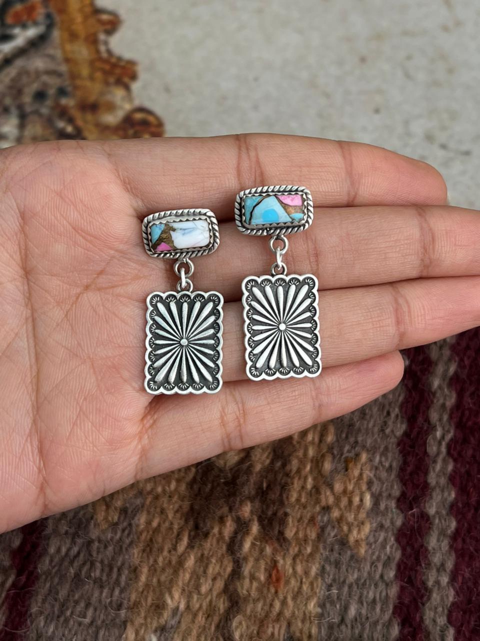 Handmade Sterling Silver Cotton Candy Post Earrings "Signed Nizhoni"