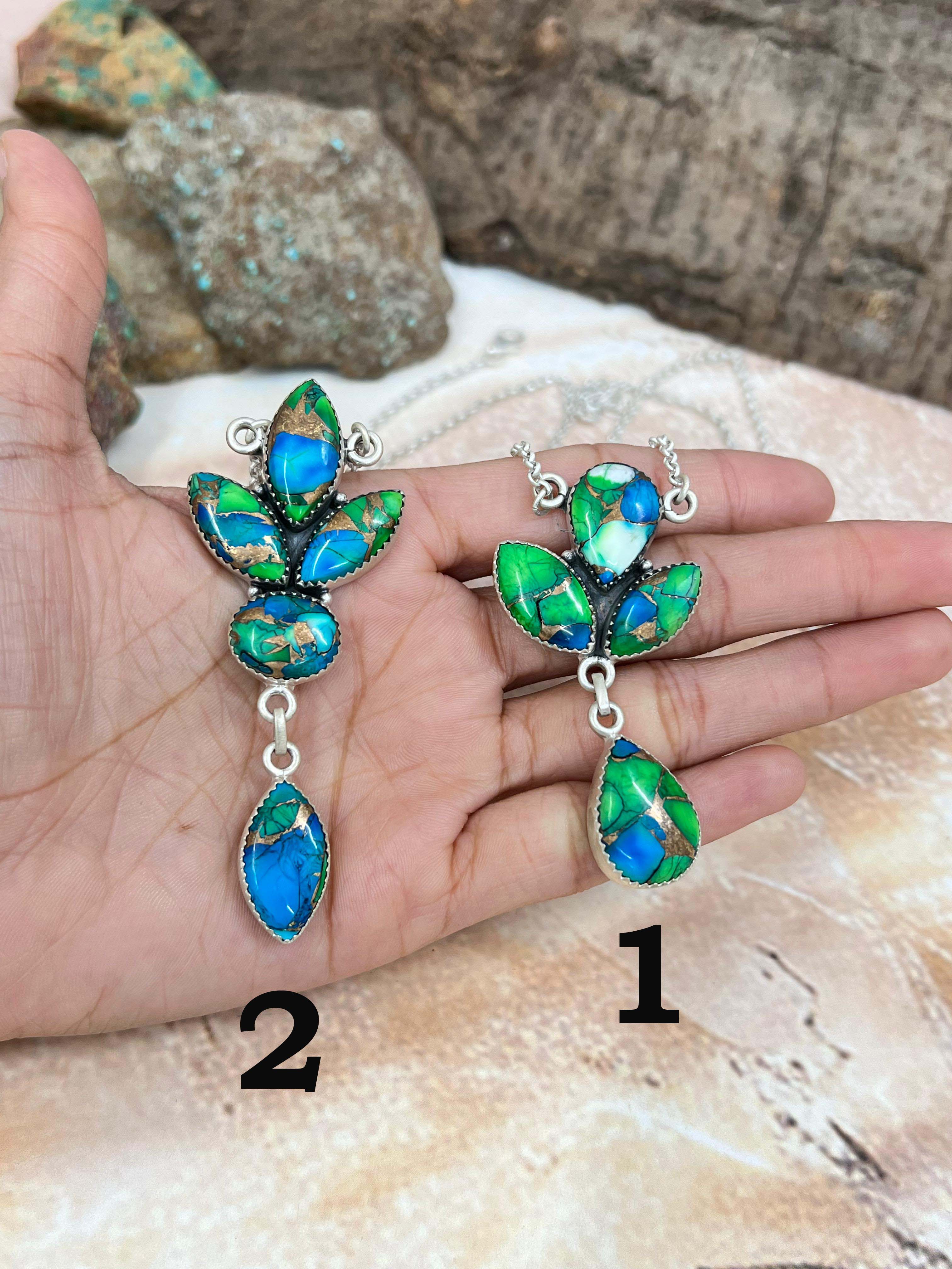 Handmade Sterling Silver Peacock Dahlia Necklace with Signed Nizhoni