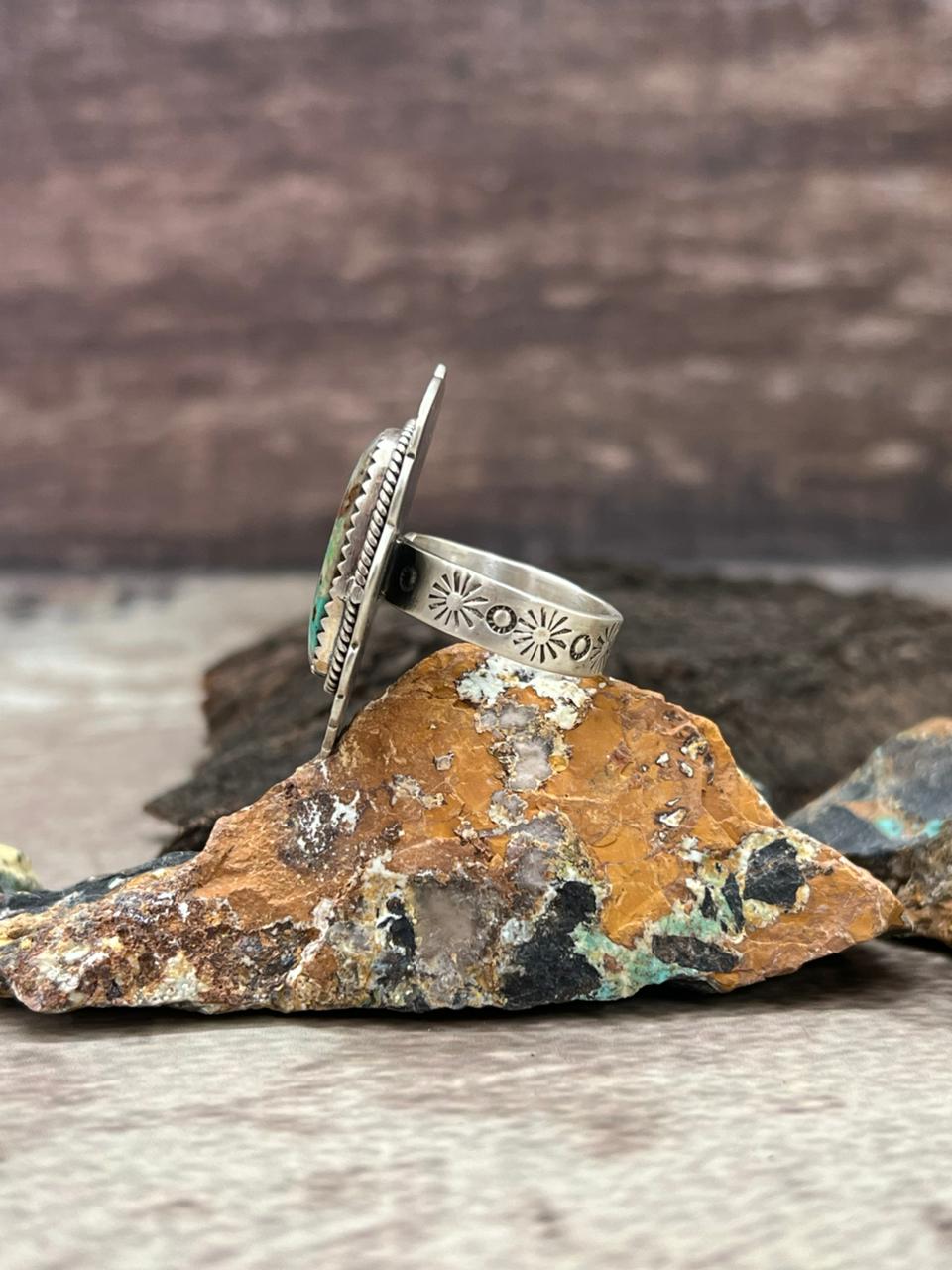 Handmade Sterling Silver Mantis Turquoise Adjustable Ring "Signed Nizhoni"