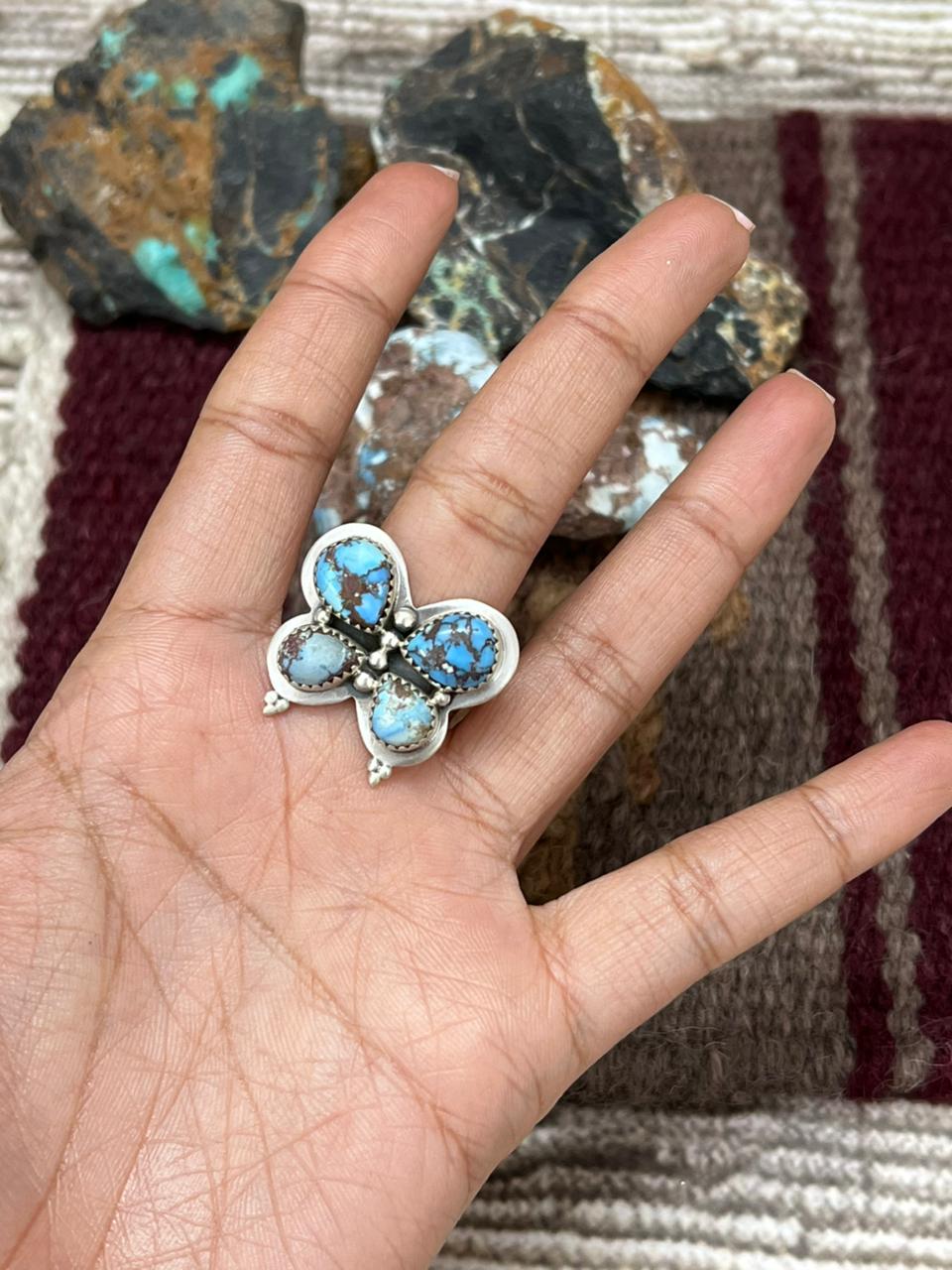 Handmade Sterling Silver Golden Hills Turquoise Butterfly Adjustable Ring "Signed Nizhoni"