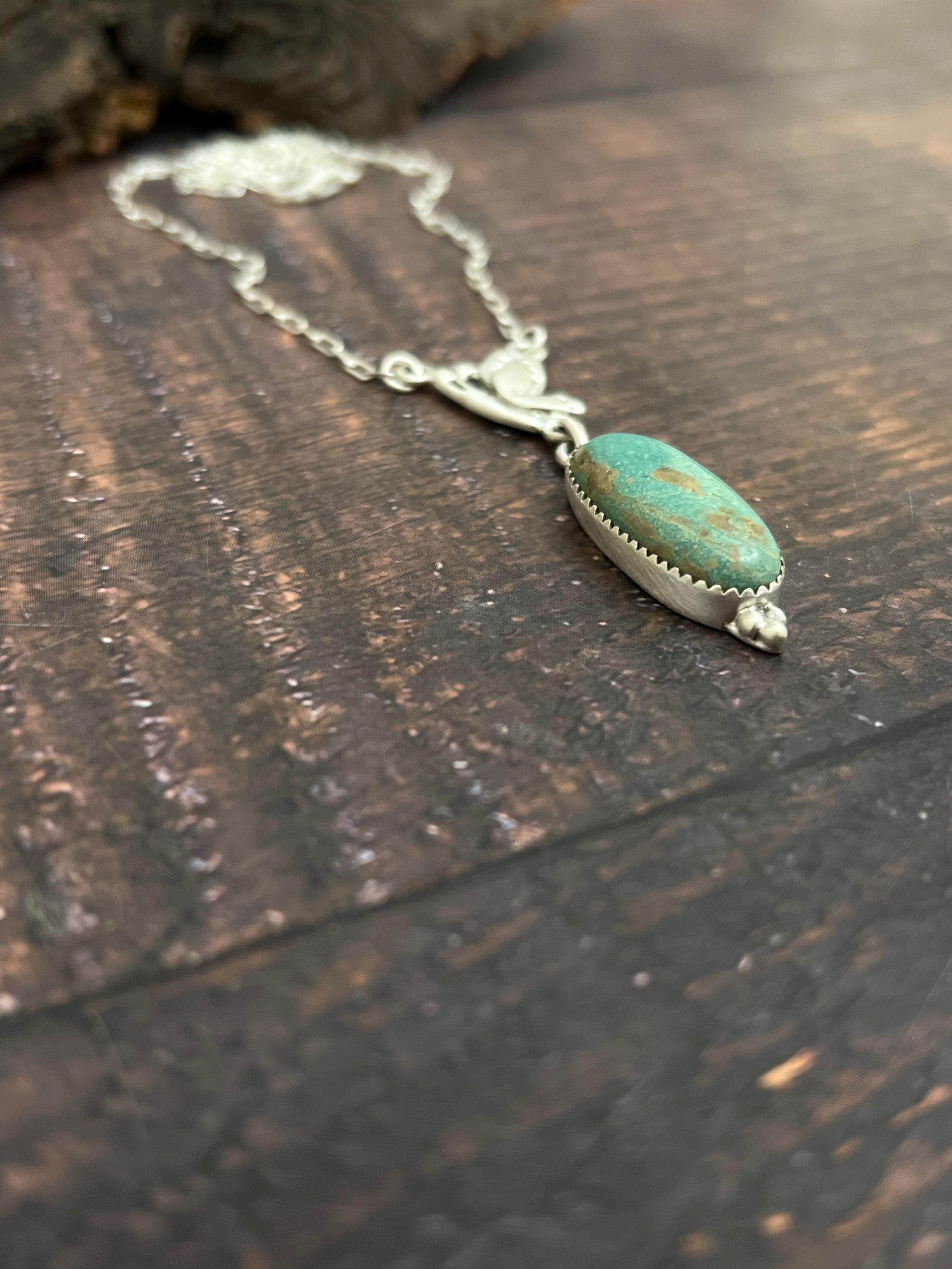 Handmade Sterling Silver Kingman Turquoise Necklace with Signed Nizhoni