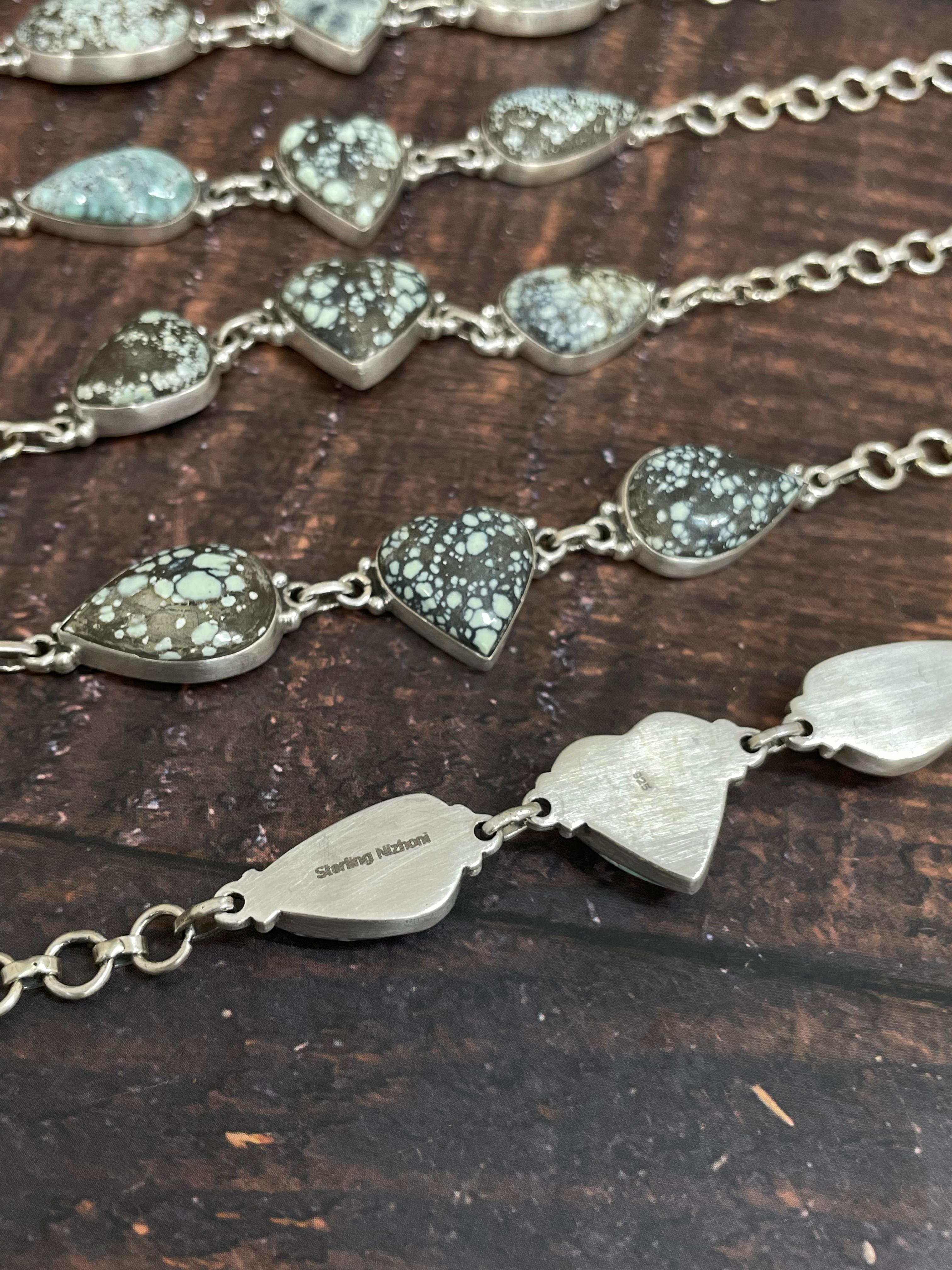Handmade Sterling Silver Starfox Variscite Chain Bracelet Signed Nizhoni