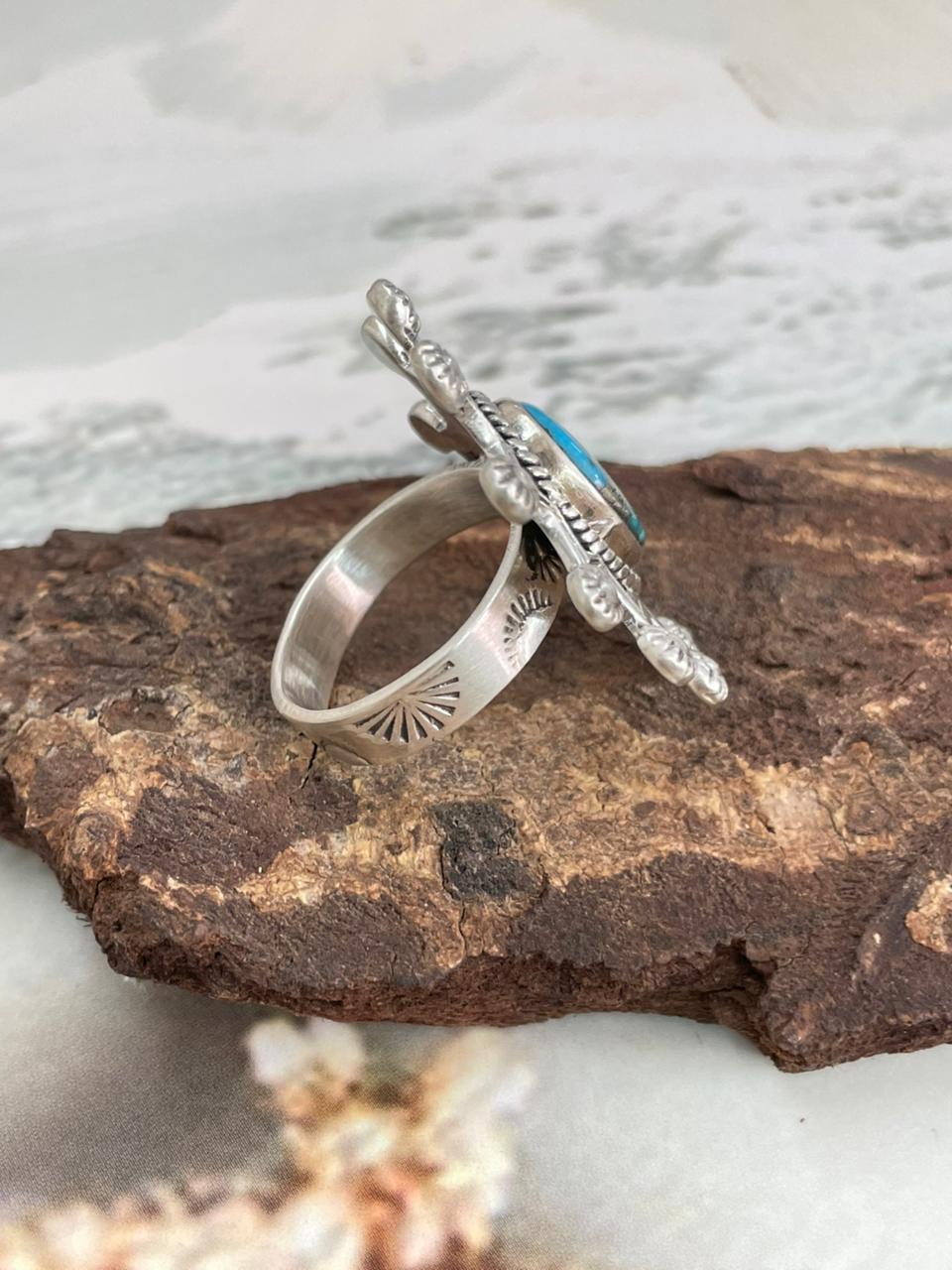 Handmade Sterling Silver Persian Turquoise Adjustable Ring "Signed Nizhoni"