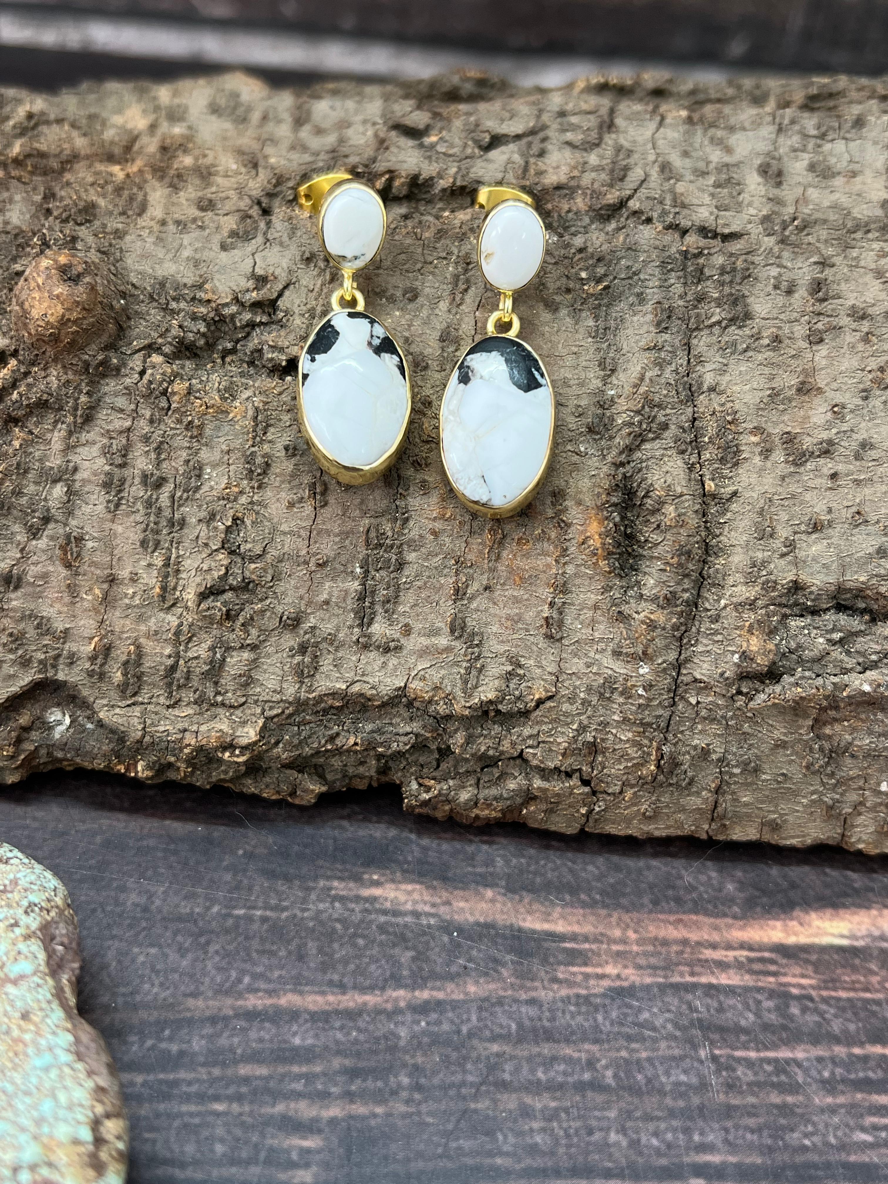 “The Golden Collection” Handmade Natural White Buffalo Post Dangle Earrings