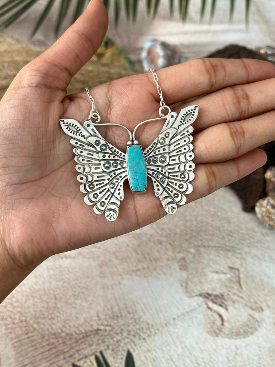 Handmade Sterling Silver Kingman Turquoise Necklace "Signed Nizhoni"