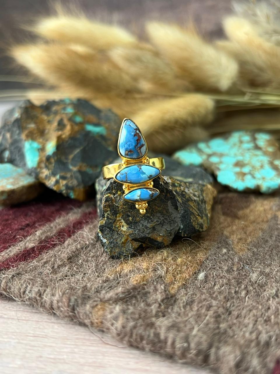“The Golden Collection” Natural Golden Hills Turquoise Adjustable Ring