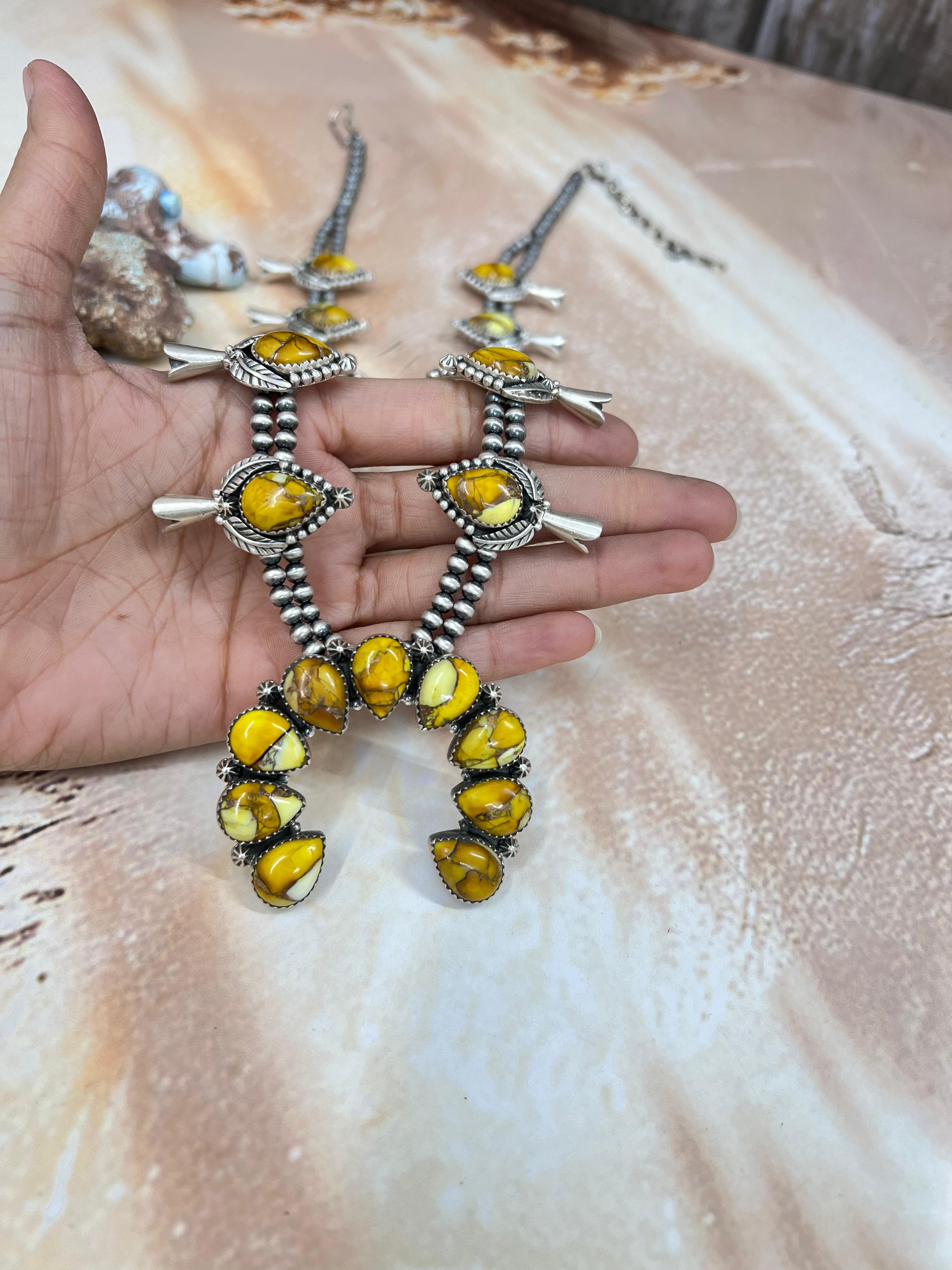 Handmade Sterling Silver Honey Dahlia Squash Blossom Necklace with Sig