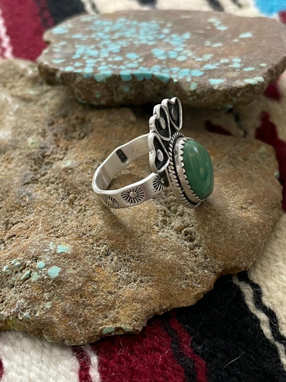 Handmade Sterling Silver Kingman Turquoise Adjustable Ring "Signed Nizhoni"