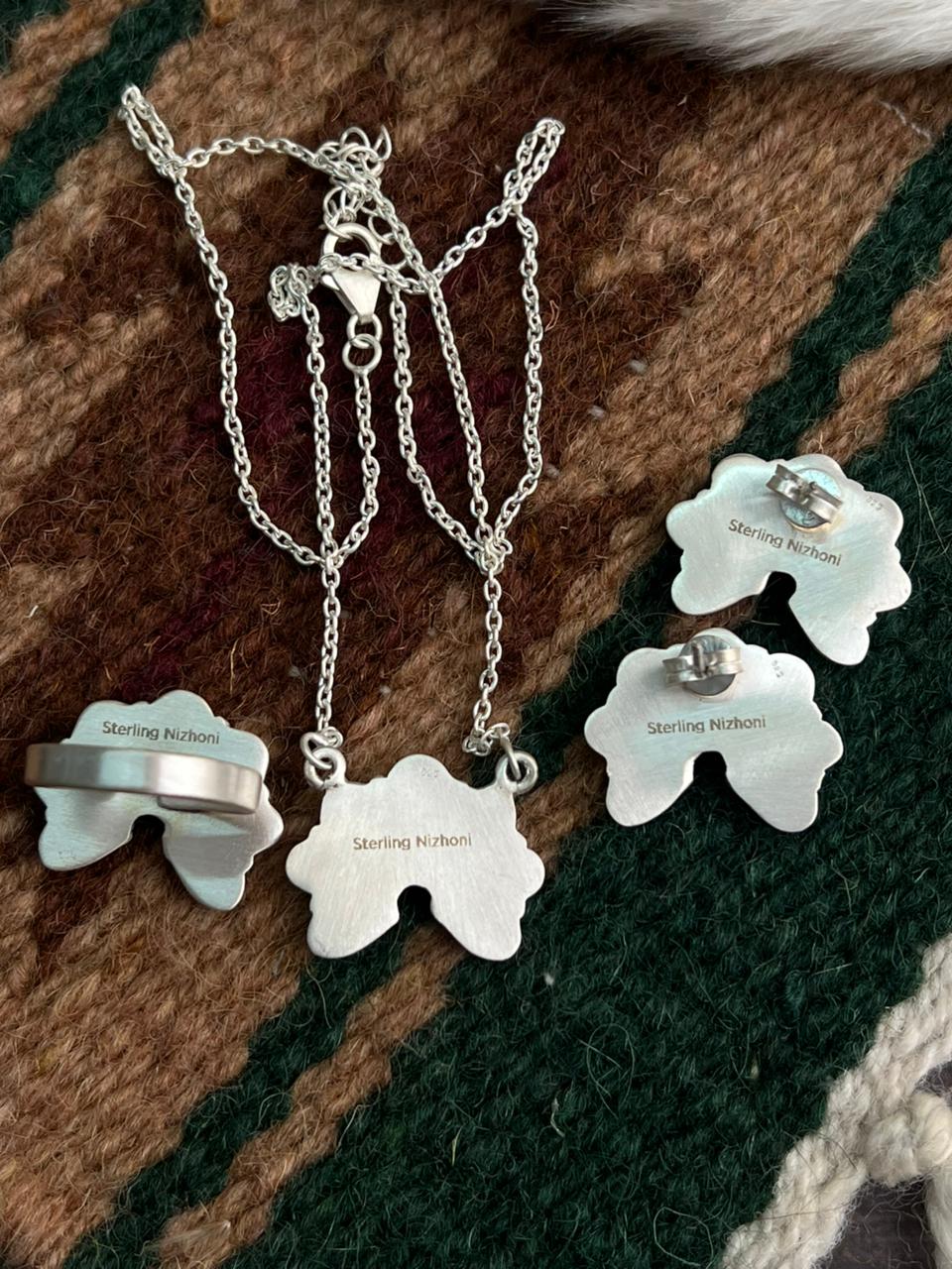 Handmade Sterling Silver Necklace Ring Earrings Set "Signed Nizhoni"