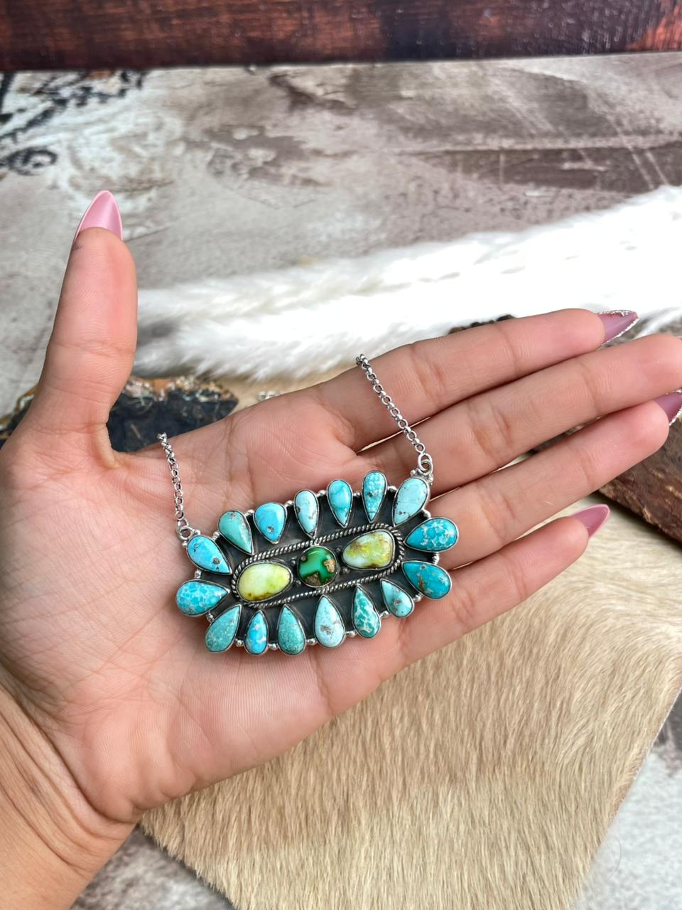 Handmade Sterling Silver Multi Stone Necklace "Signed Nizhoni"